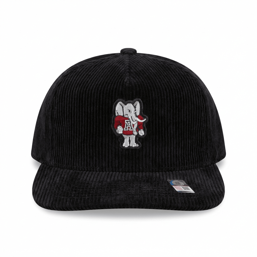 Corduroy Big Al Patch Snapback Hat - Black