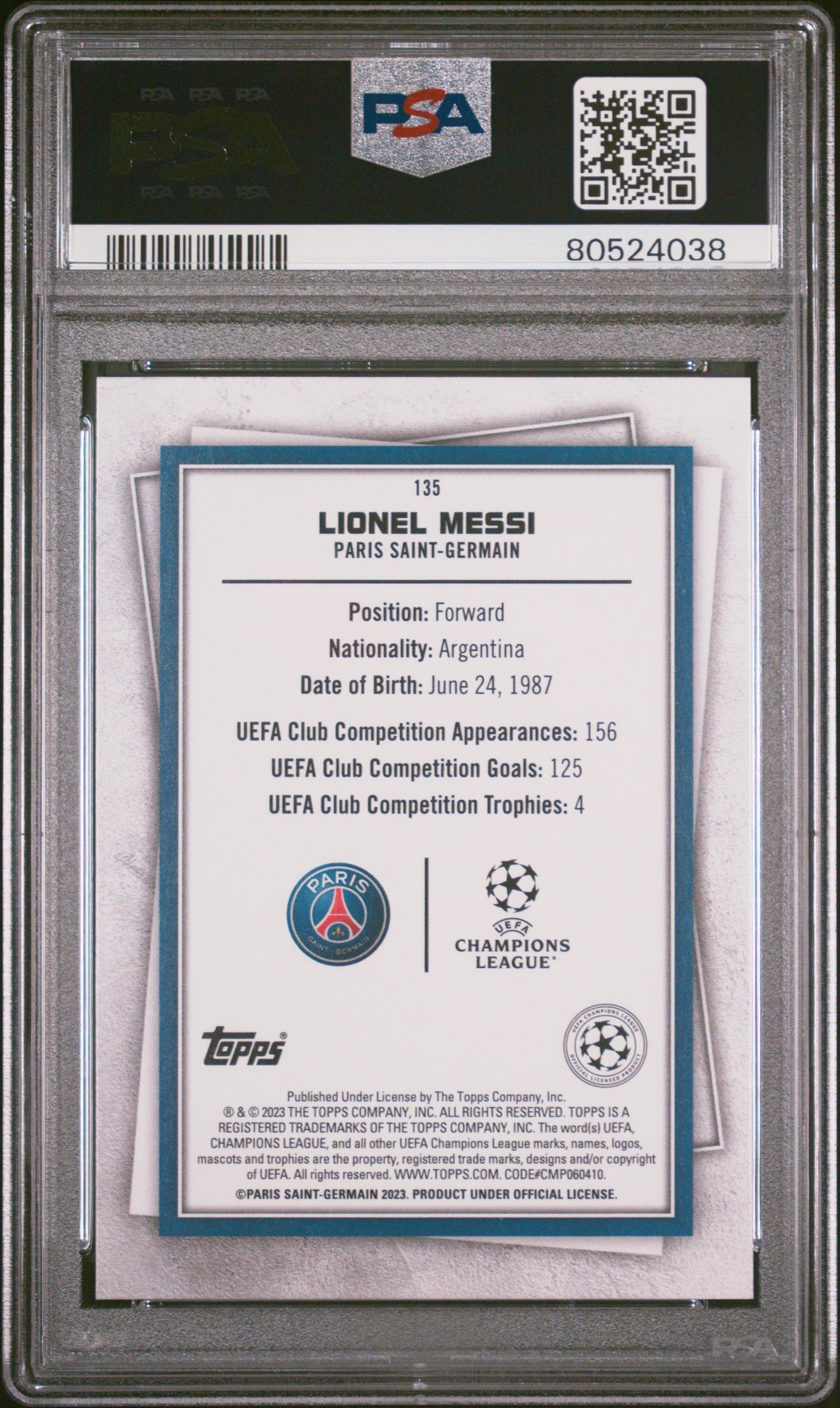 Graded 2022 Topps Superstars Lionel Messi #135 Soccer Card PSA 10 Gem Mint 2