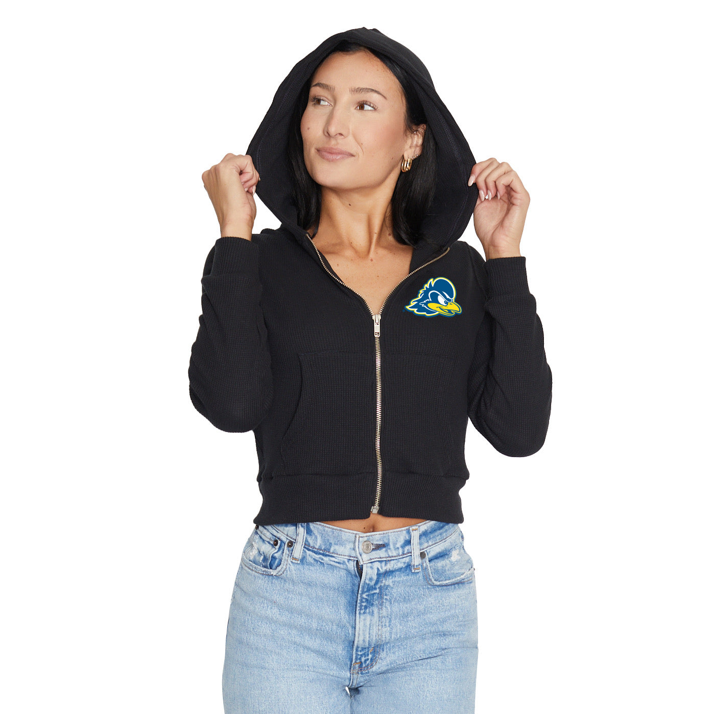 Delaware Blue Hens Waffle Knit Zip Up Hoodie | lojobands 6