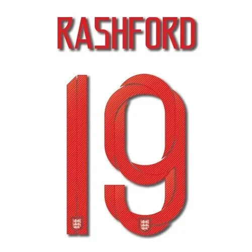 England 2018 Home Rashford #19 Jersey Name Set 1