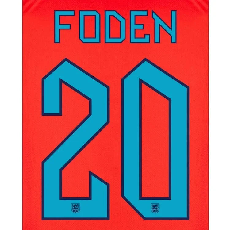 England 2022-23 Away Foden #20 Jersey Name Set 1