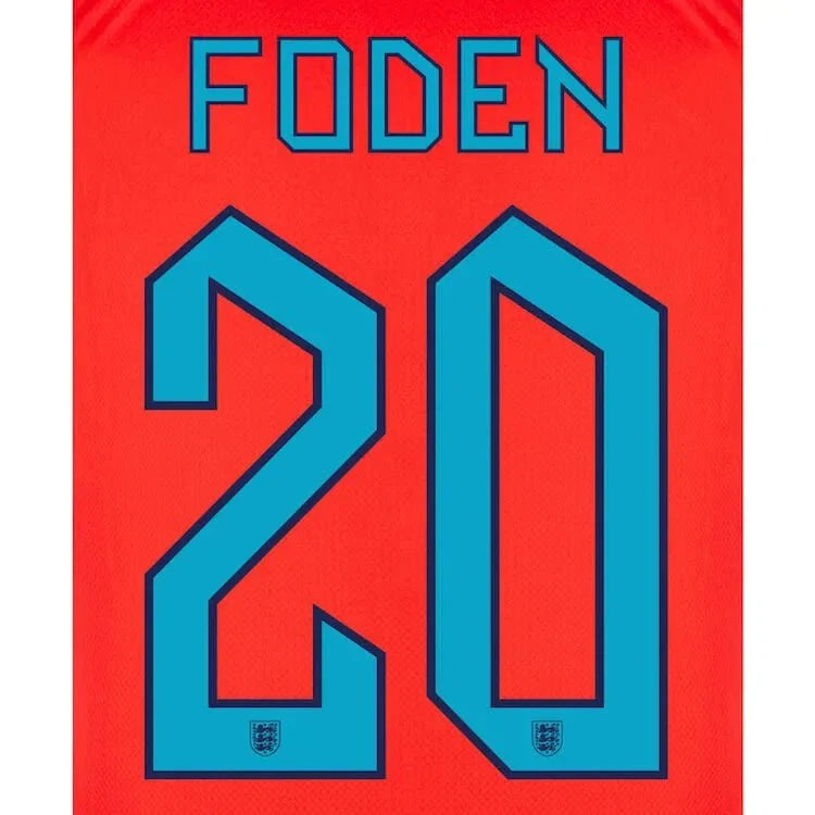 England 2022-23 Away Foden #20 Youth Jersey Name Set 1