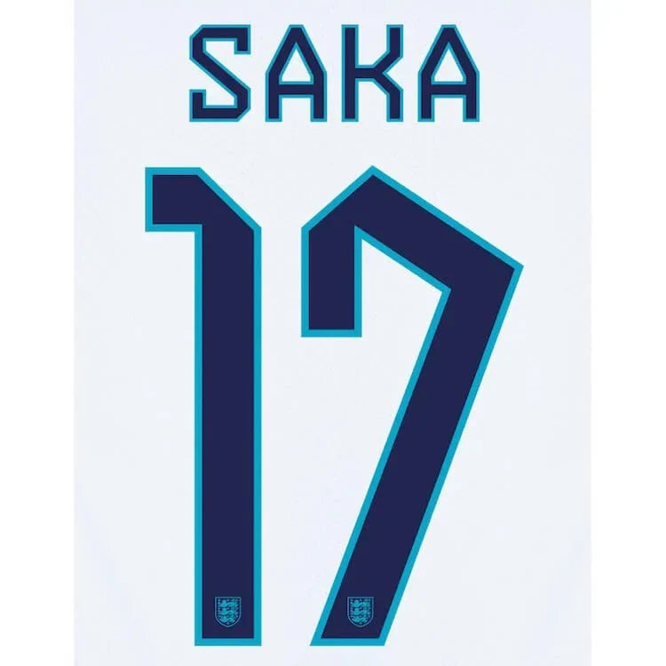 England 2022-23 Home Saka #17 Youth Jersey Name Set 1