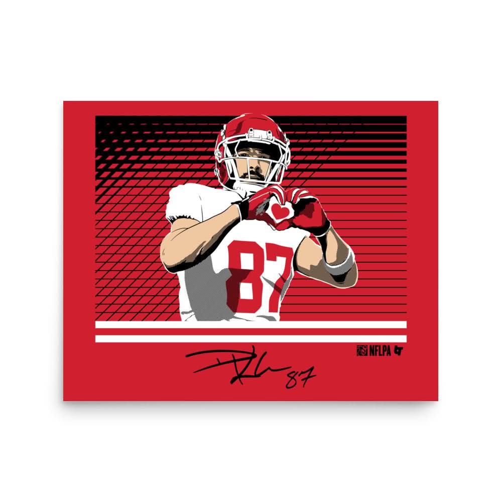 Travis Kelce: Throw Up the Heart Hands Art Print 2