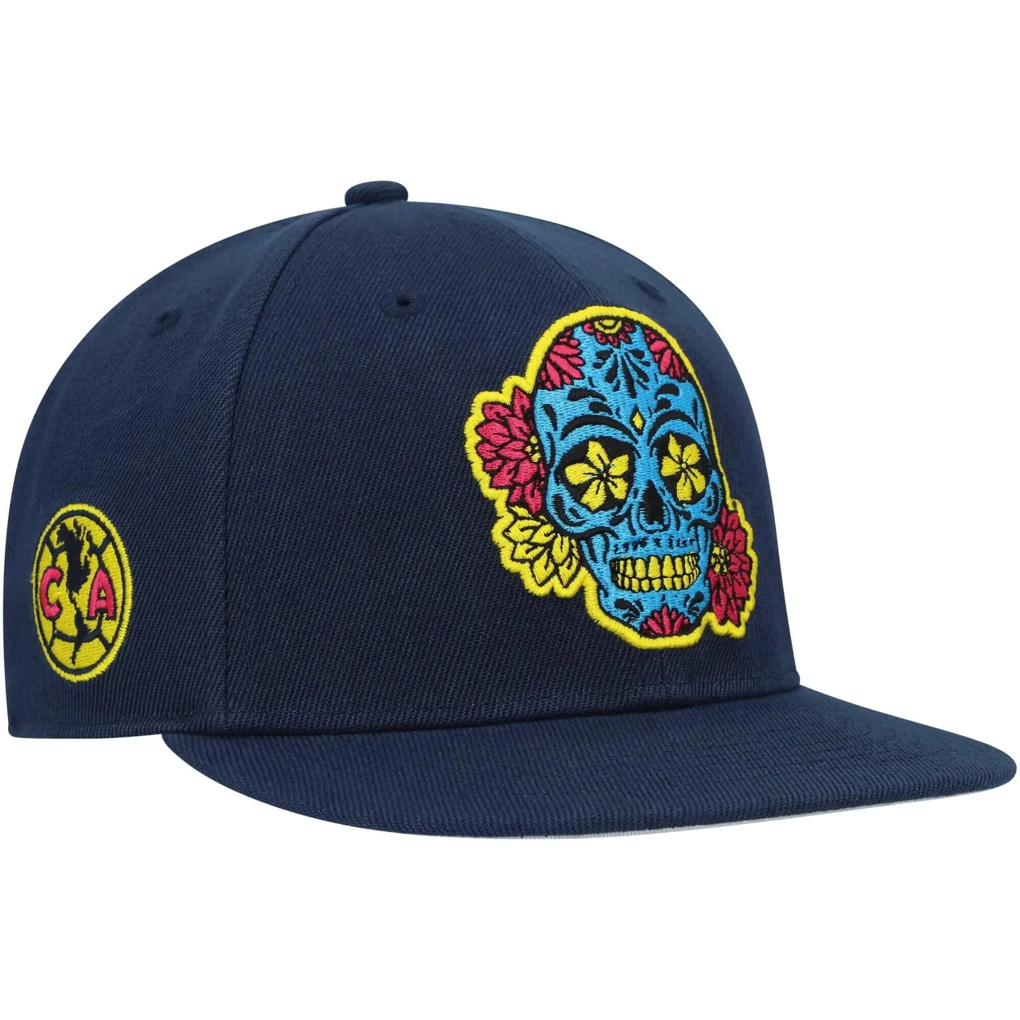 Fan Ink Collection Club America Day of the Dead Skull Snapback Hat - Navy-Blue 4