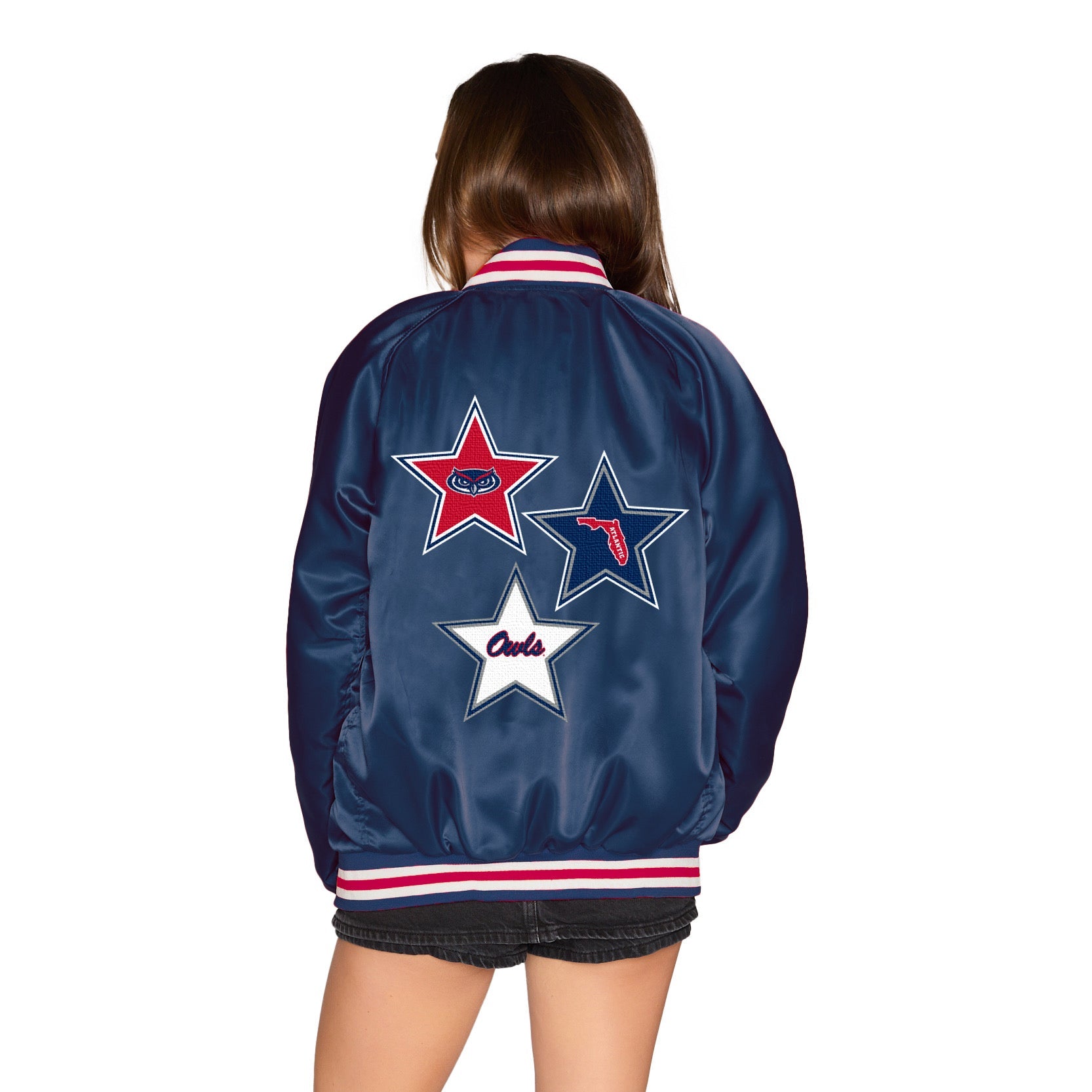 Florida Atlantic Owls Satin Letterman Bomber Jacket | lojobands