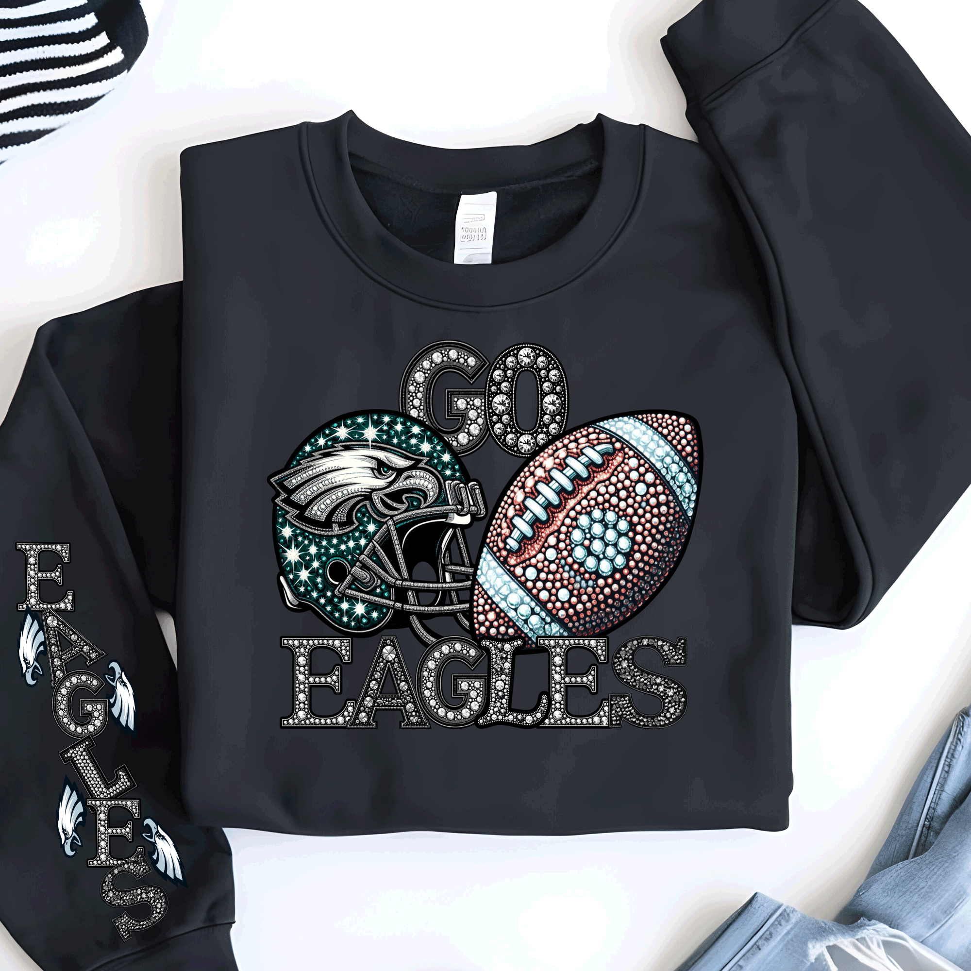 Faux Glitter Philadelphia Football Sweatshirt, Philly T-shirt And Hoodie, Trending Eagles Fan Shirts, Football Crewneck, Eagles Hoodie, Superbowl GIfts 4