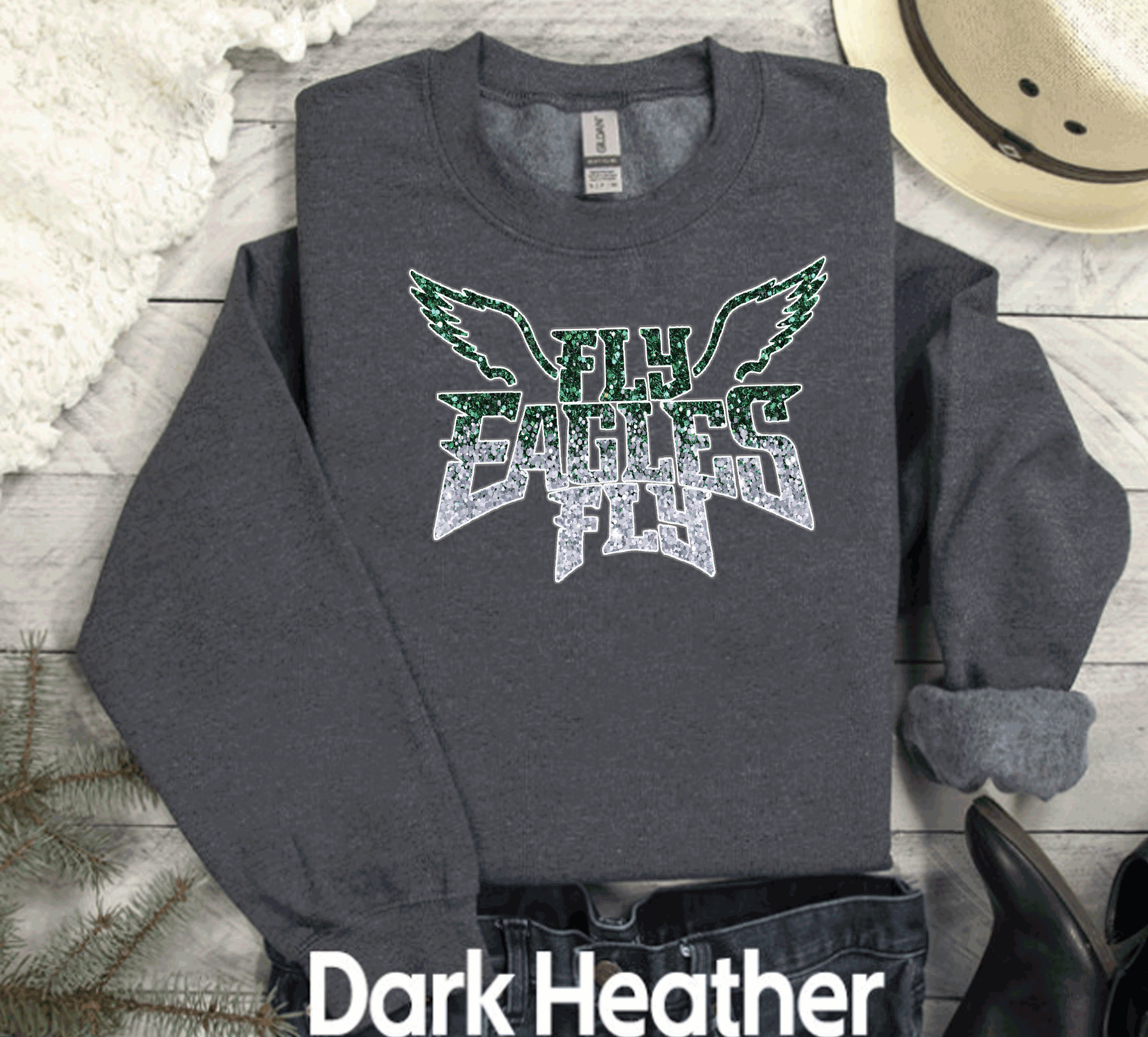EAGLES Fly Birds Fly Faux Glitter Bling Philadelphia Football Sweatshirt, Philly T-shirt, Trending Eagles Fan Shirts, Football Crewneck, Eagles Hoodie, Superbowl GIfts 3