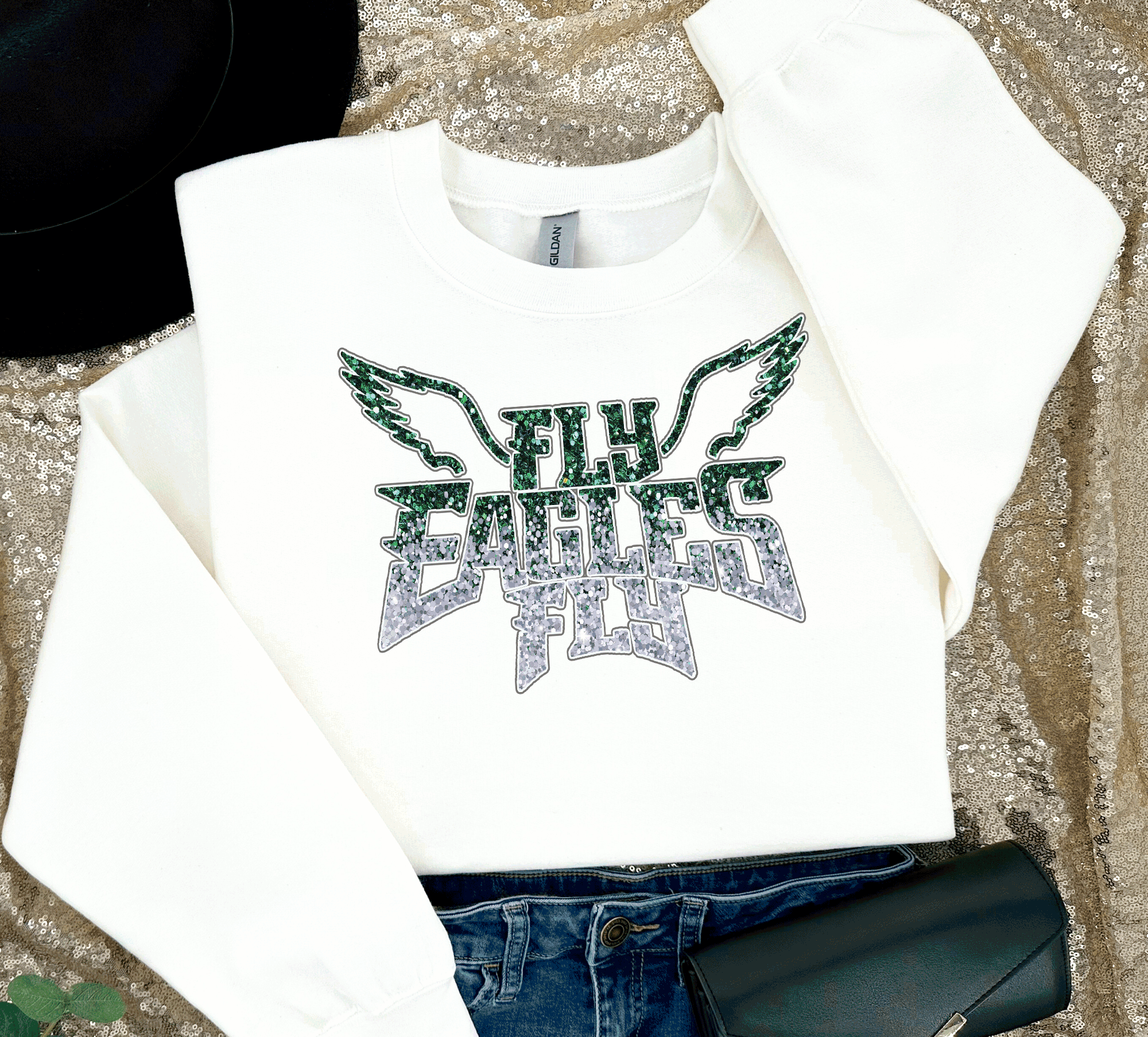 EAGLES Fly Birds Fly Faux Glitter Bling Philadelphia Football Sweatshirt, Philly T-shirt, Trending Eagles Fan Shirts, Football Crewneck, Eagles Hoodie, Superbowl GIfts 5