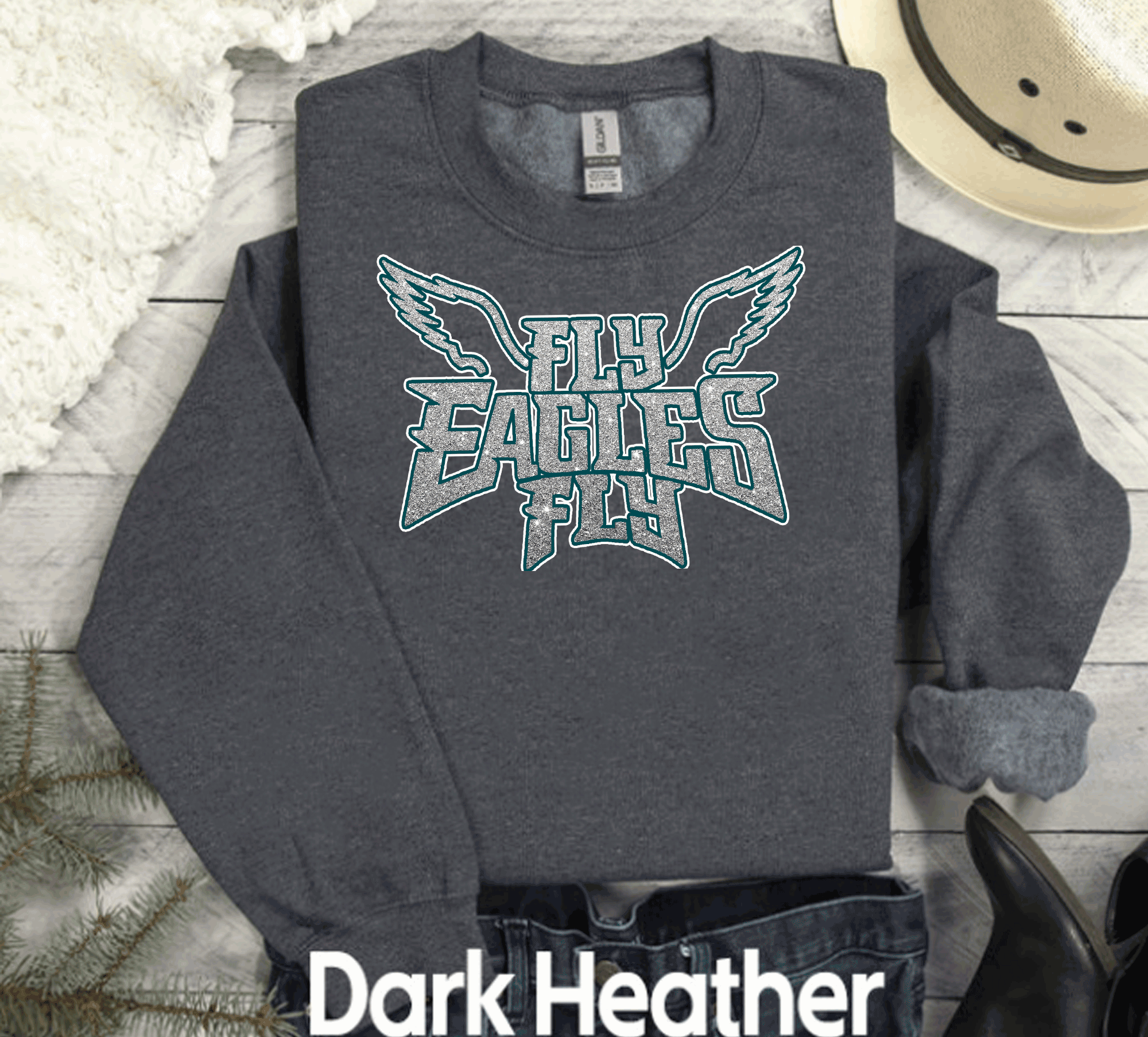 EAGLES Fly Birds Fly Faux Glitter Bling Philadelphia Football Sweatshirt, Philly T-shirt, Trending Eagles Fan Shirts, Football Crewneck, Eagles Hoodie, Superbowl GIfts 3
