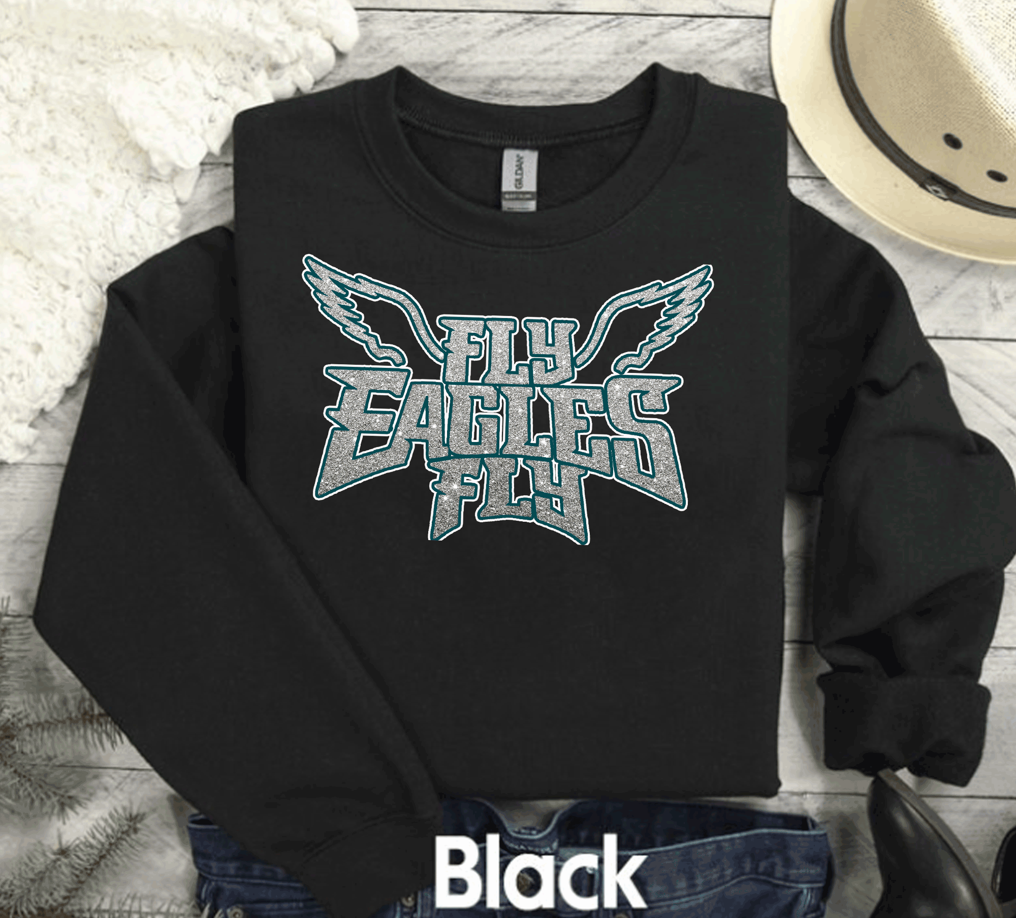 EAGLES Fly Birds Fly Faux Glitter Bling Philadelphia Football Sweatshirt, Philly T-shirt, Trending Eagles Fan Shirts, Football Crewneck, Eagles Hoodie, Superbowl GIfts 4