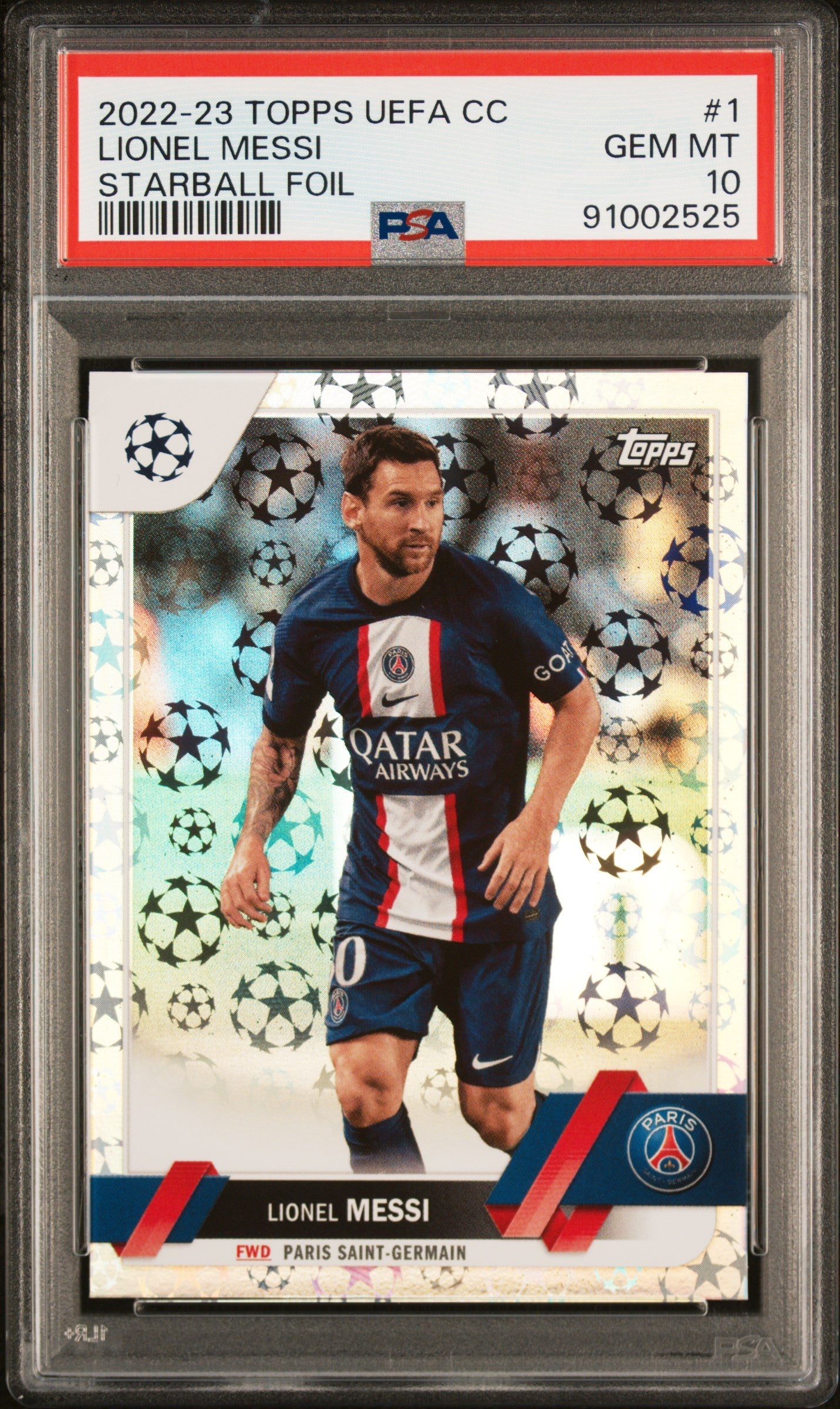 Graded 2022 Topps UEFA CC Lionel Messi #1 Starball Foil Soccer Card PSA 10 Gem Mint 1