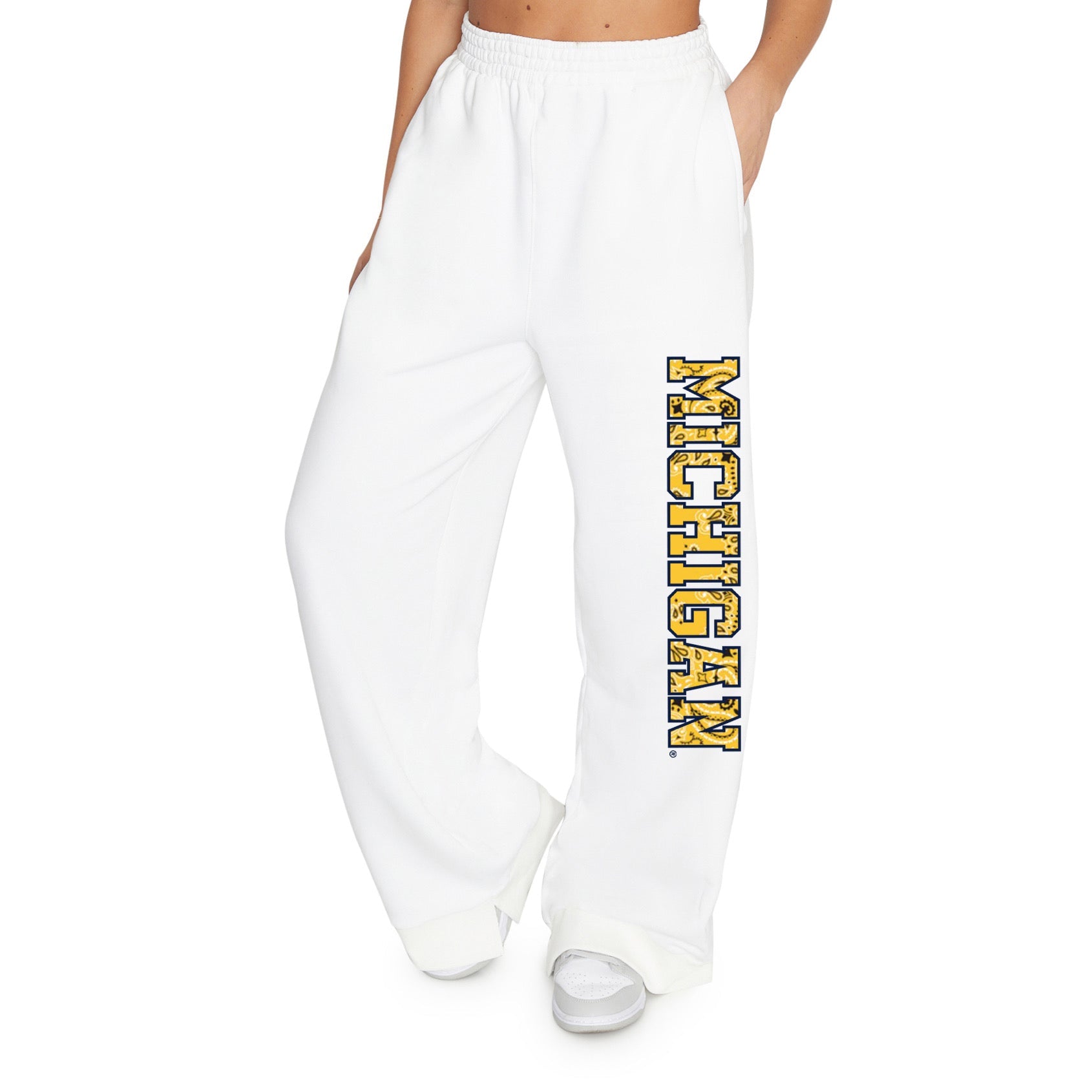 University of Michigan White Bandana Flare Sweatpants | lojobands 2