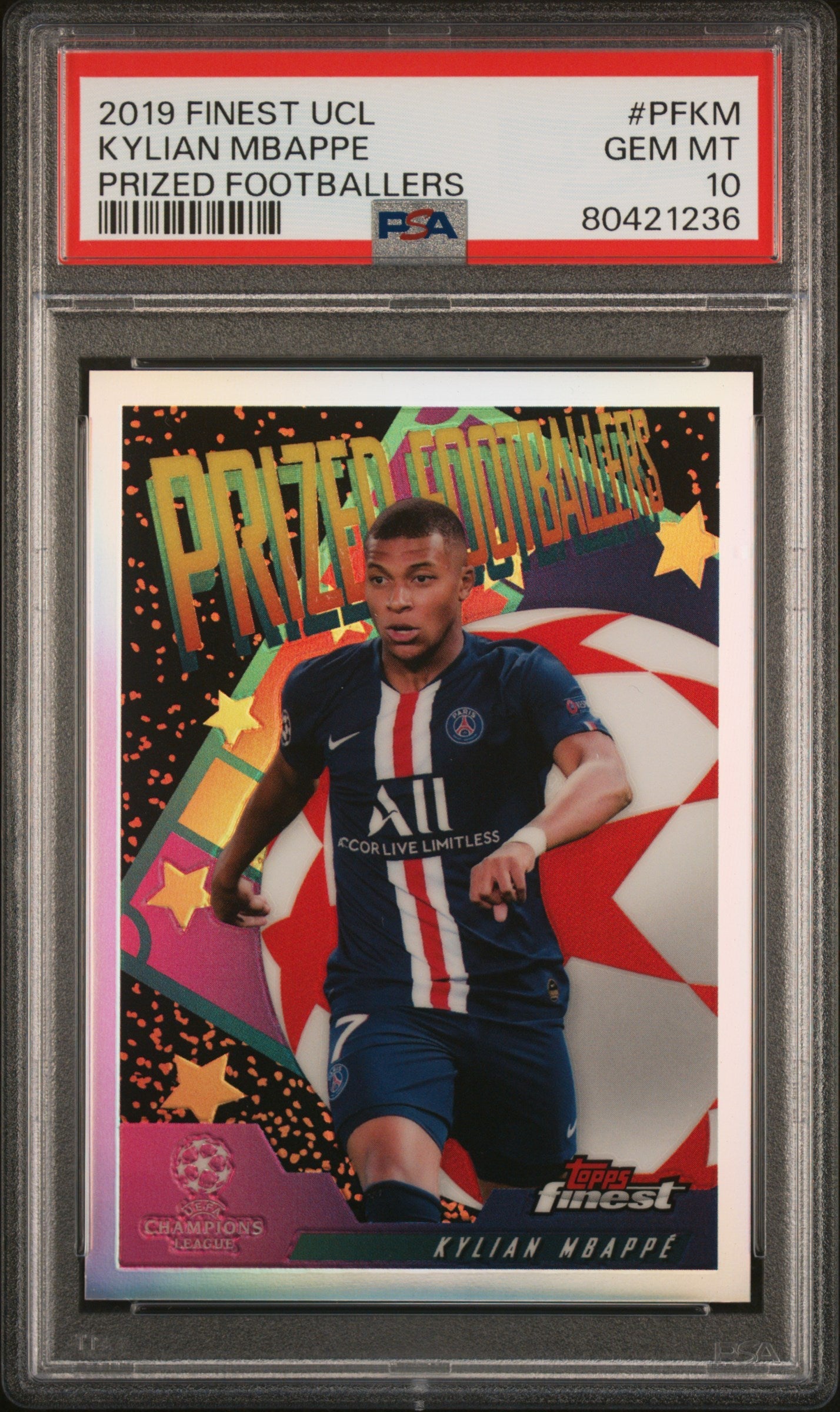 Graded 2019 Topps Finest UCL Kylian Mbappe #PFKM Prized Footballers Soccer Card PSA 10 Gem Mint 1