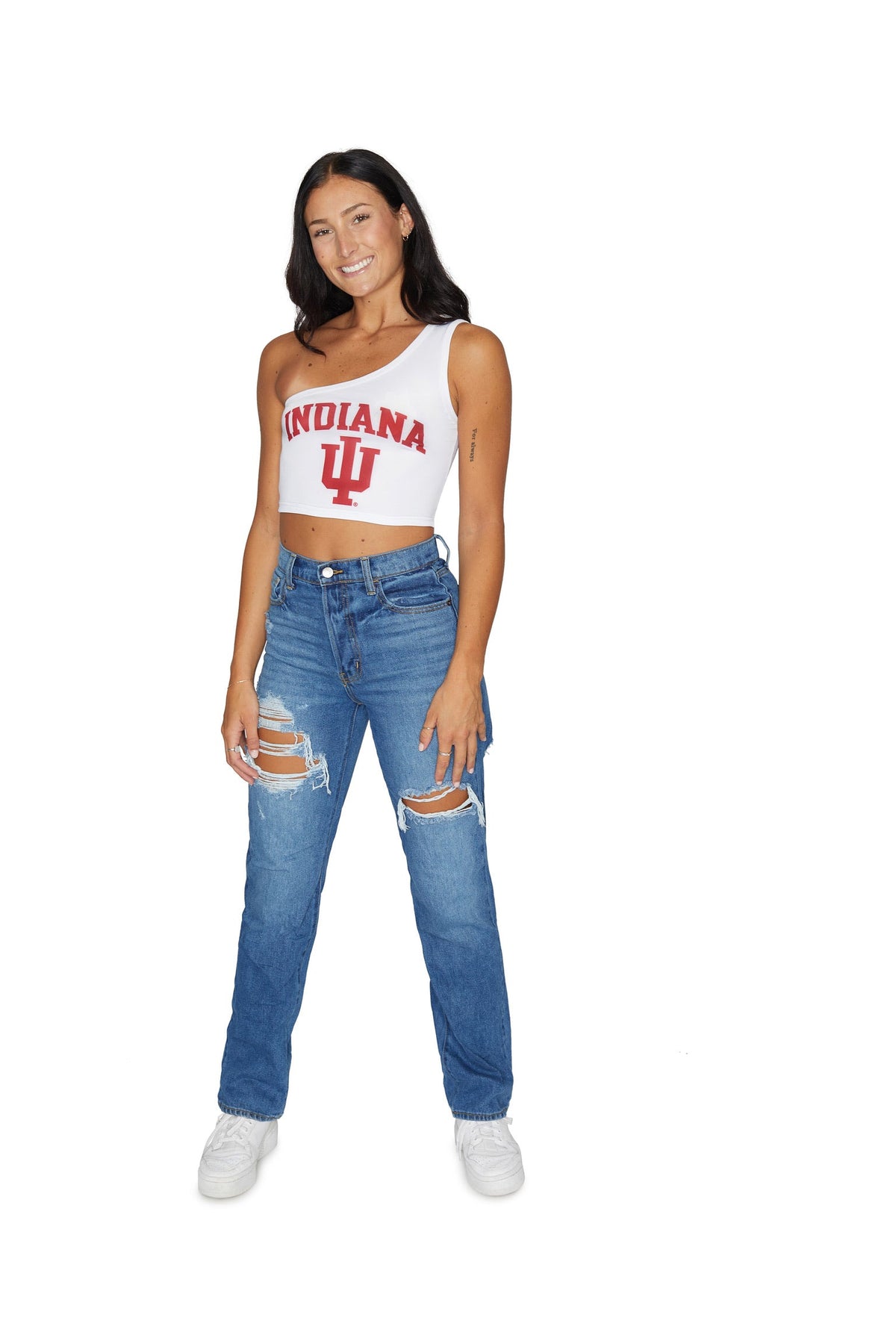 Indiana Hoosiers White One Shoulder Top | lojobands 5