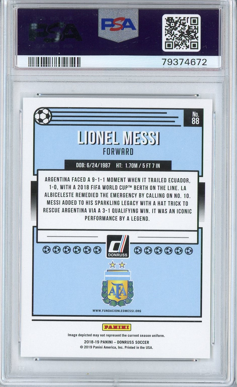Graded 2018 Panini Donruss Lionel Messi #88 Soccer Card PSA 10 Gem Mint 2