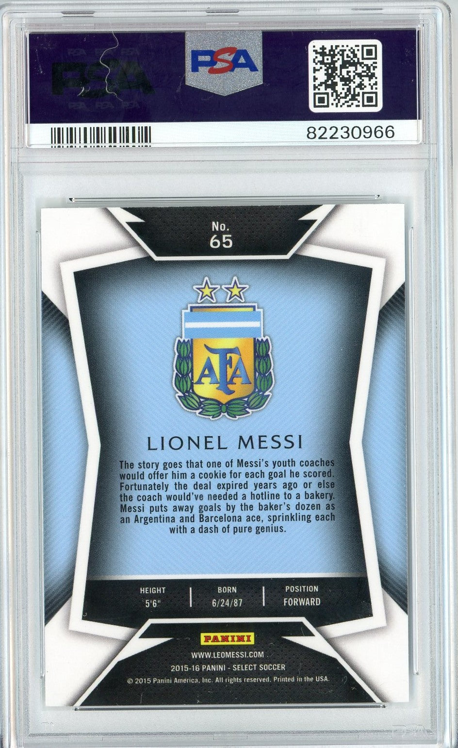 Graded 2015 Panini Select Lionel Messi #65 Striped Jersey Soccer Card PSA 10 Gem Mint 2