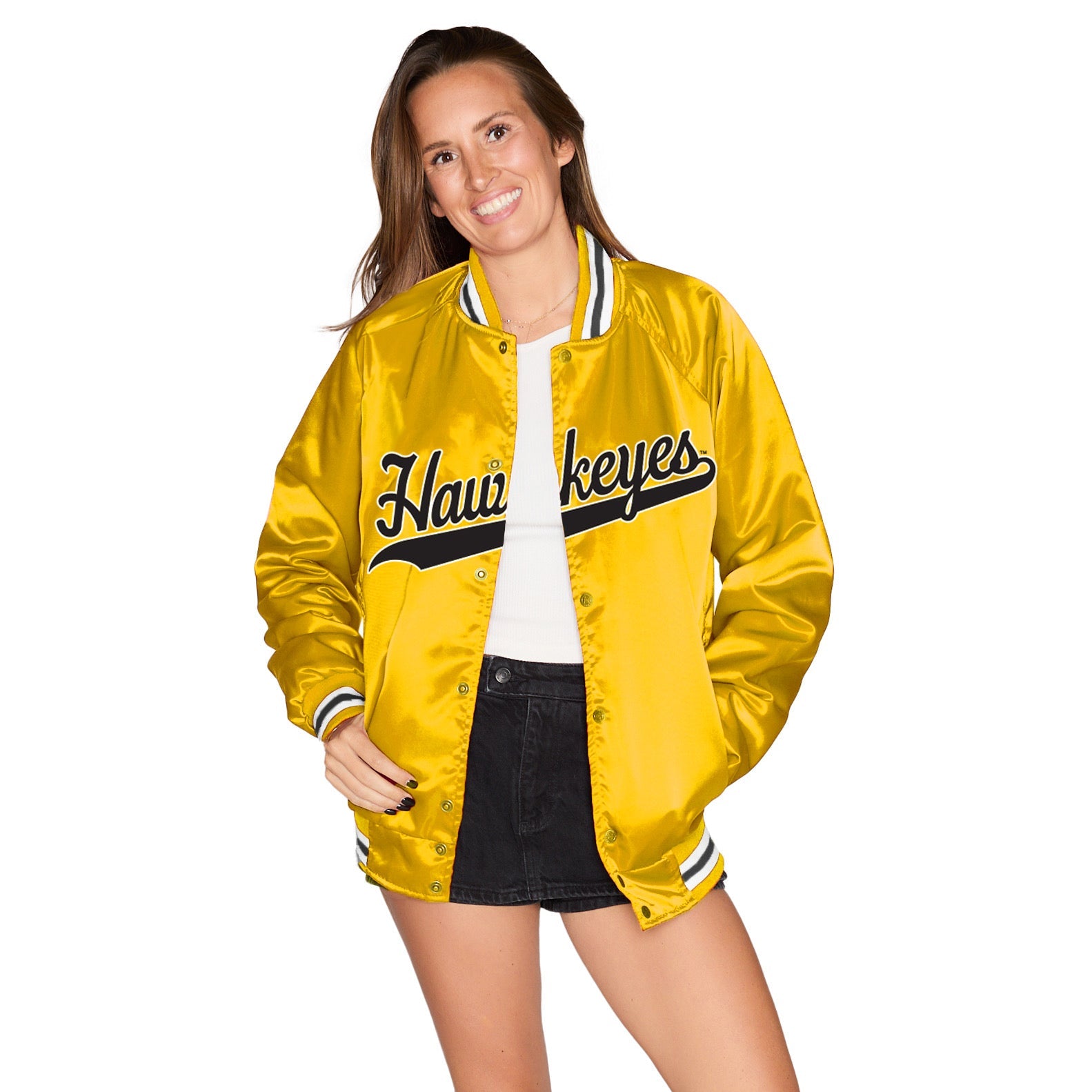 Iowa Hawkeyes Satin Letterman Bomber Jacket | lojobands 1