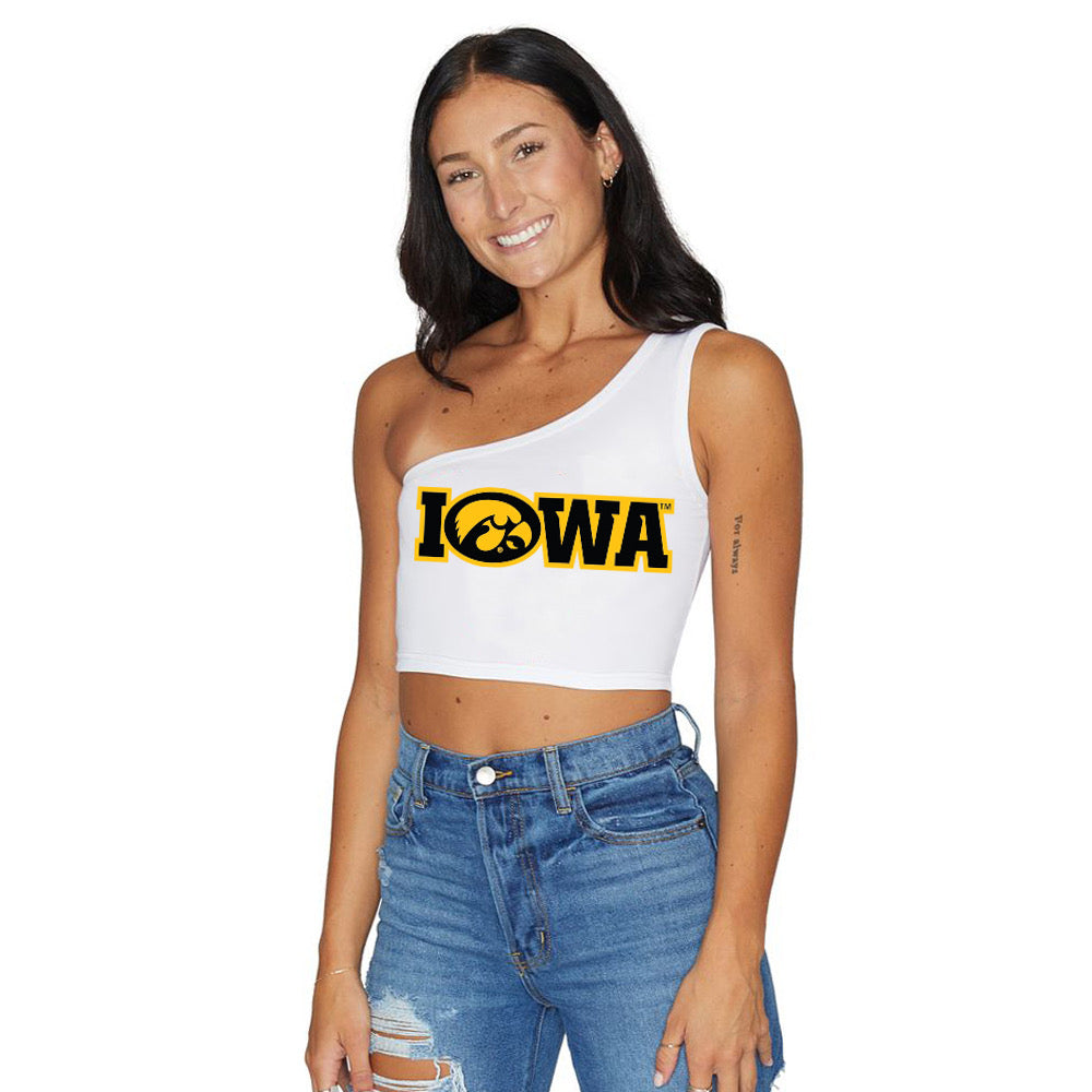 Iowa Hawkeyes White One Shoulder Top | lojobands