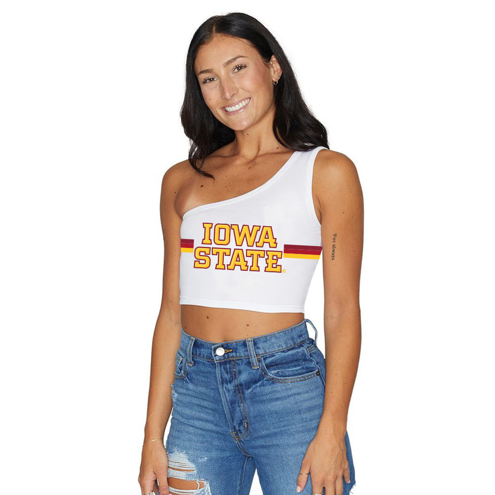 Iowa State White One Shoulder Top | lojobands