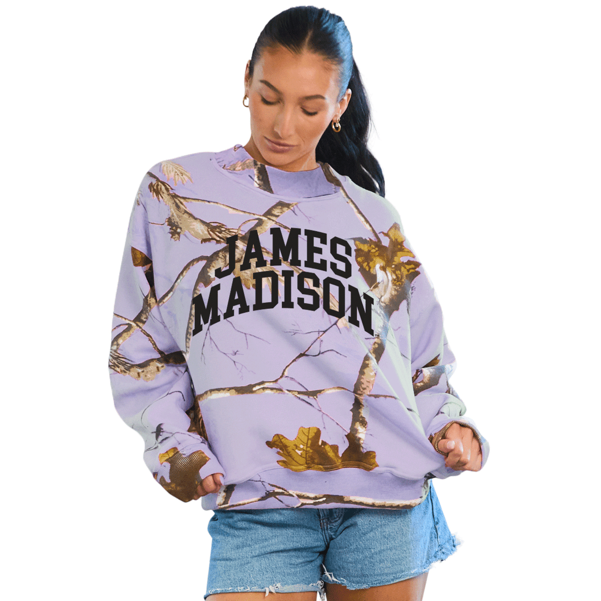 JMU Lavender Camo Mock Neck Sweatshirt | lojobands 1