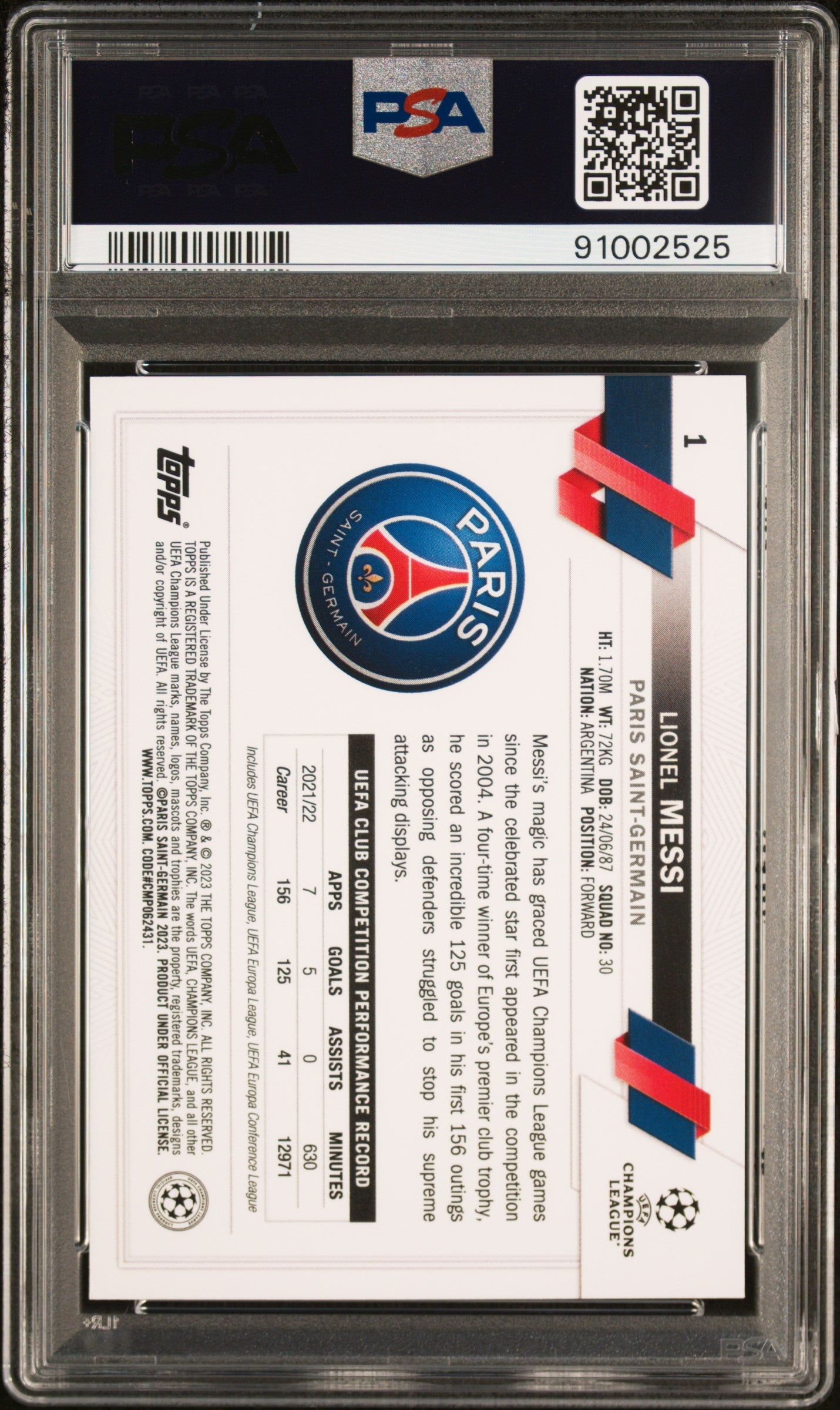 Graded 2022 Topps UEFA CC Lionel Messi #1 Starball Foil Soccer Card PSA 10 Gem Mint 2
