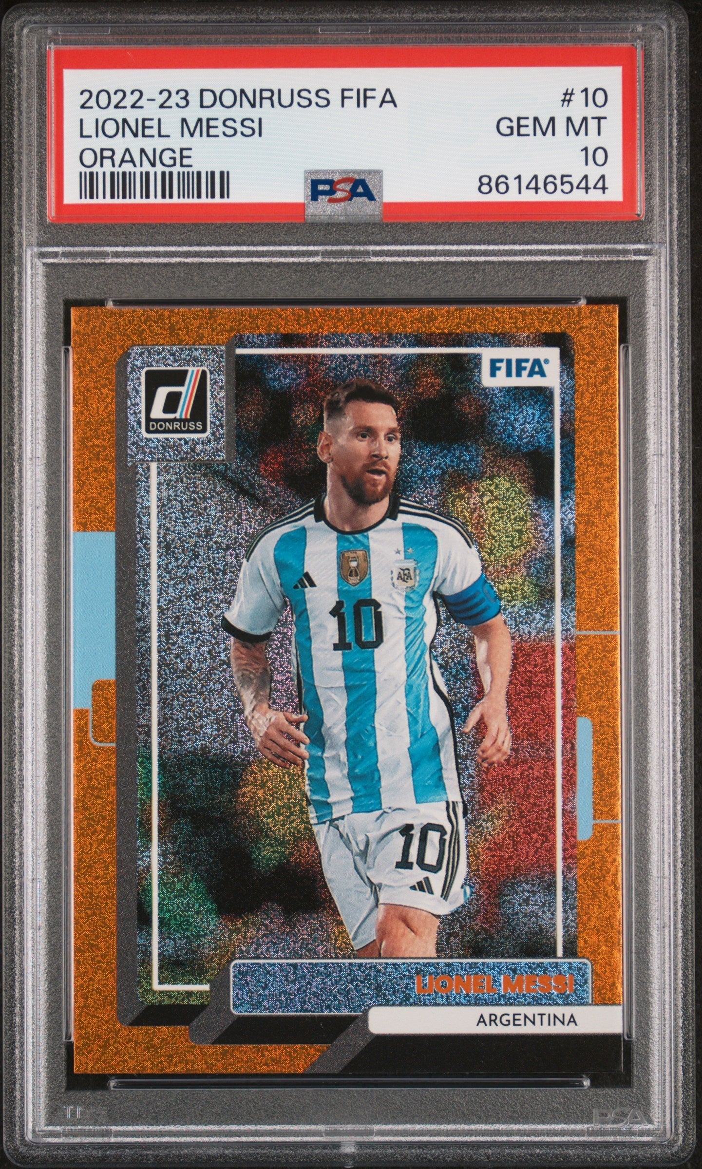 Graded 2022 Panini Donruss FIFA Lionel Messi #10 Orange Soccer Card PSA 10 Gem Mint 1