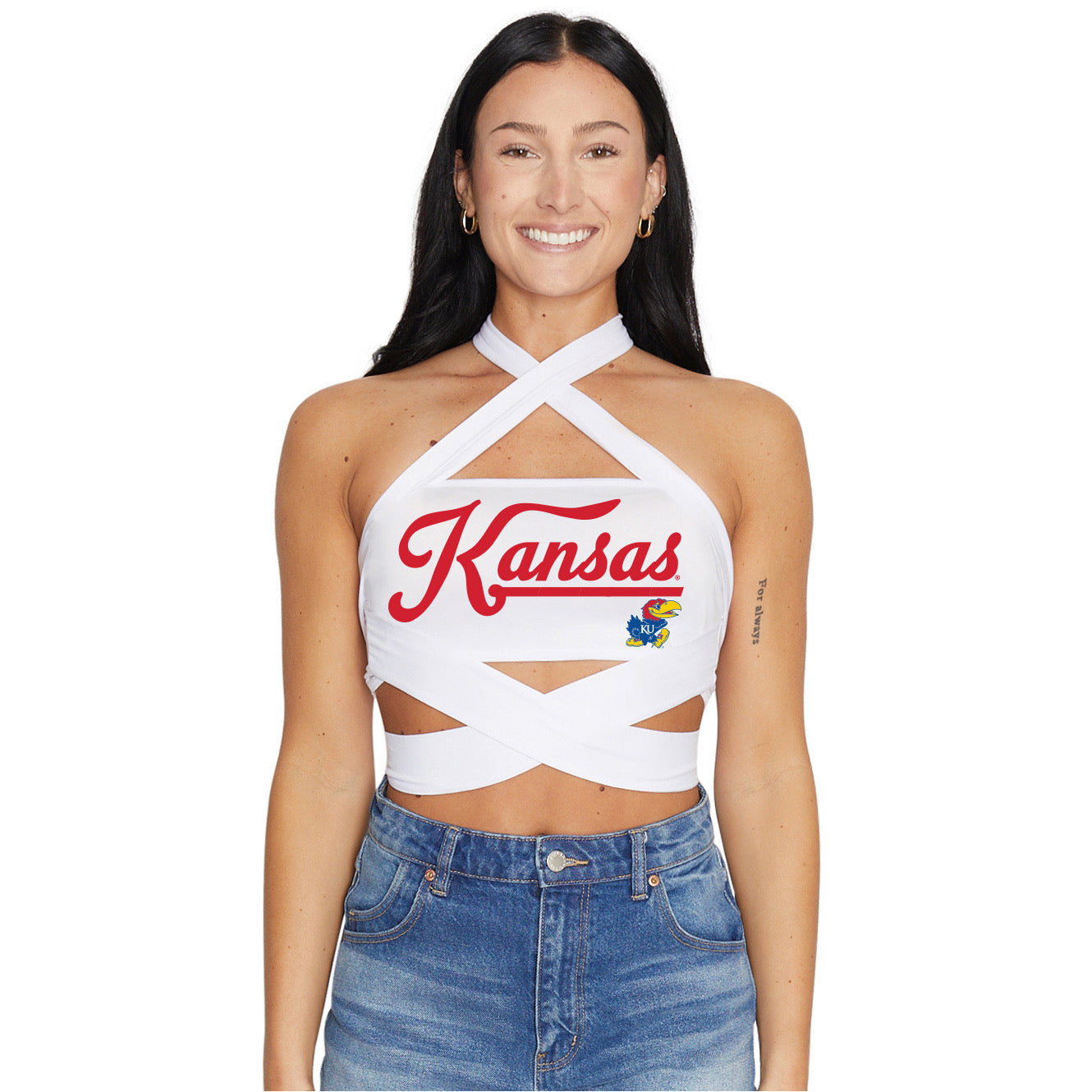Kansas Jayhawks White Multi Way Bandeau Top | lojobands