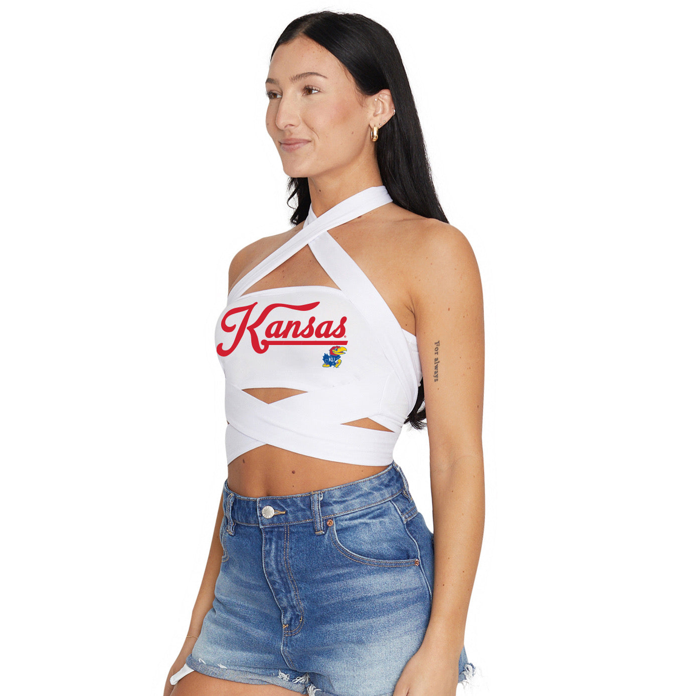 Kansas Jayhawks White Multi Way Bandeau Top | lojobands