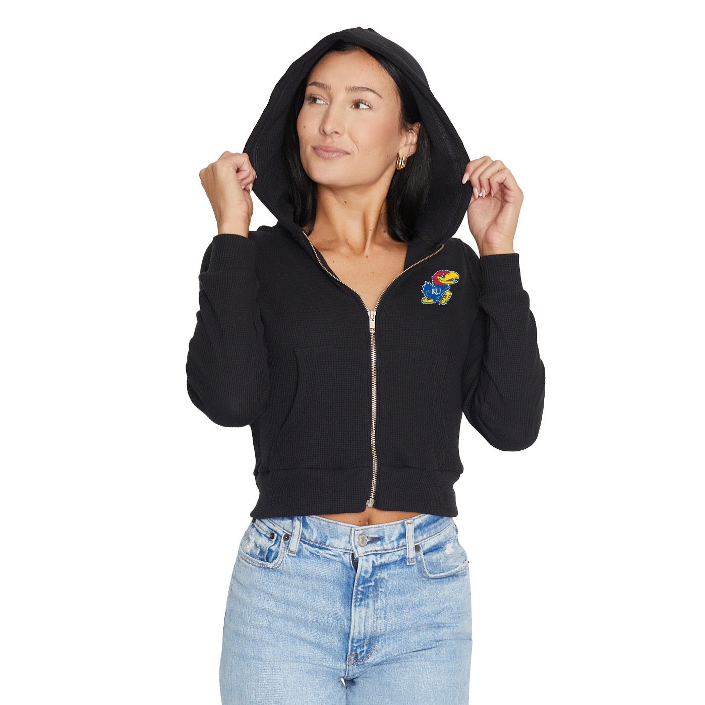 Kansas Jayhawks Waffle Knit Zip Up Hoodie