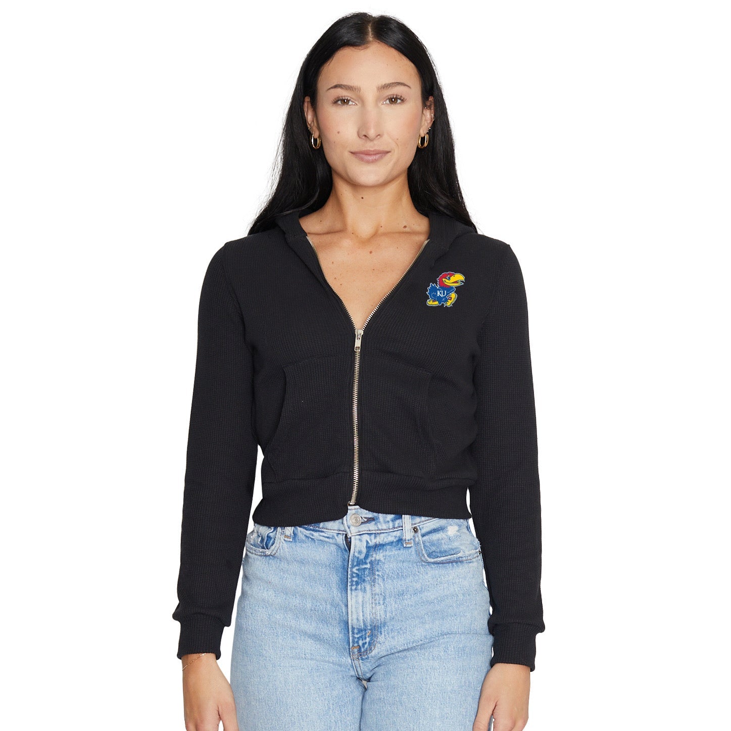 Kansas Jayhawks Waffle Knit Zip Up Hoodie 4