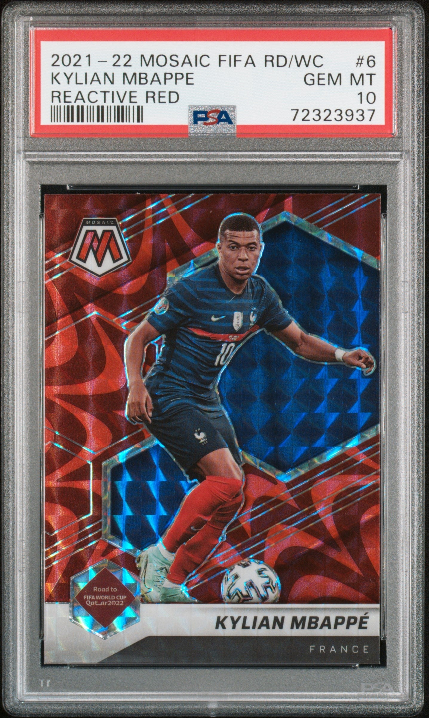 Graded 2021 Panini Mosaic FIFA Road to World Cup Kylian Mbappe #6 Reactive Red Soccer Card PSA 10 Gem Mint 1