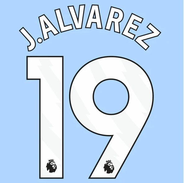 Manchester City 2023-Home J. Alvarez #19 Jersey Name Set-White 1