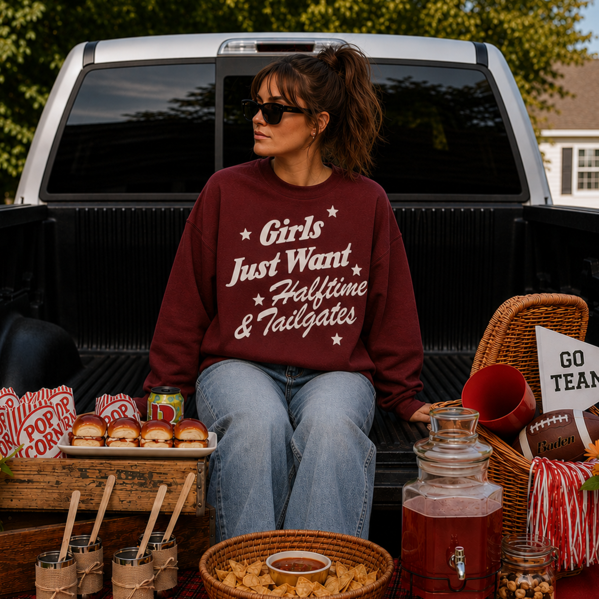 Girls Just Want Halftime & Tailgates Crewneck Sweatshirt 1