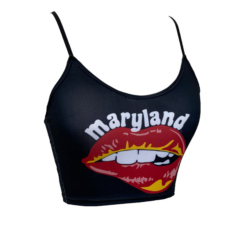 Maryland Terps Lips Black Spaghetti Tank | lojobands 4