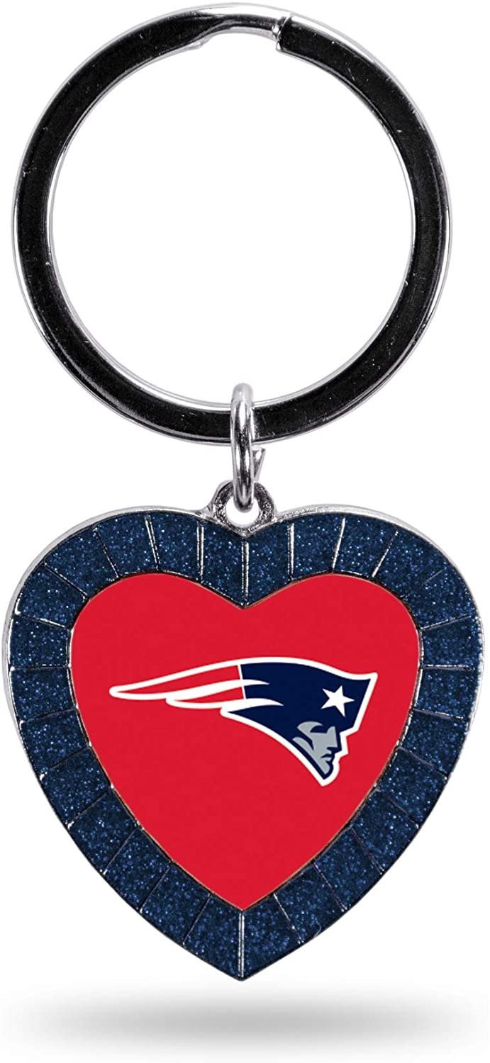 NFL New England Patriots NFL Rhinestone Heart Colored Keychain, Navy, 3-inches in length