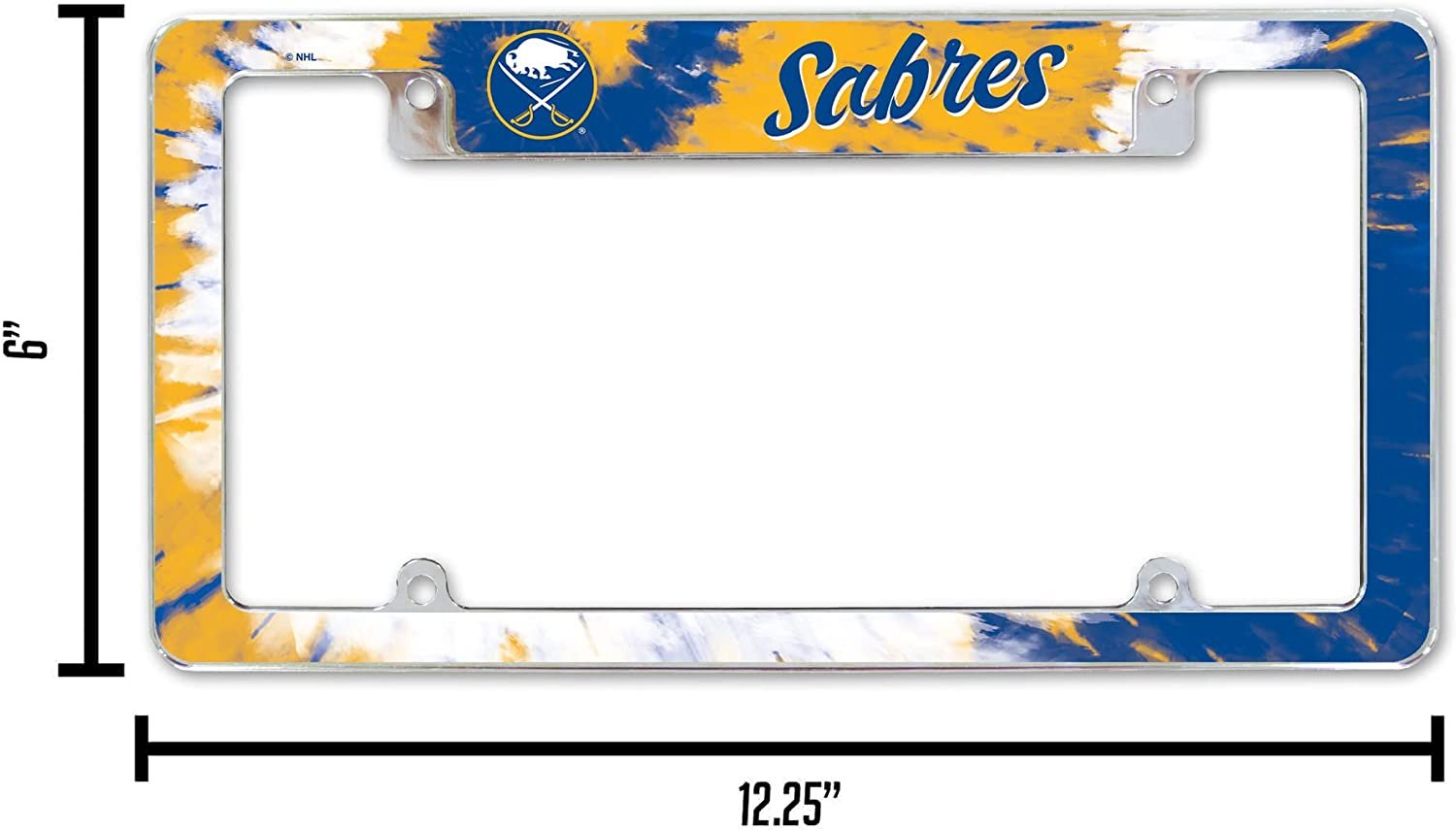 Buffalo Sabres Metal License Plate Frame Chrome Tag Cover Tie Dye Design 6x12 Inch 4