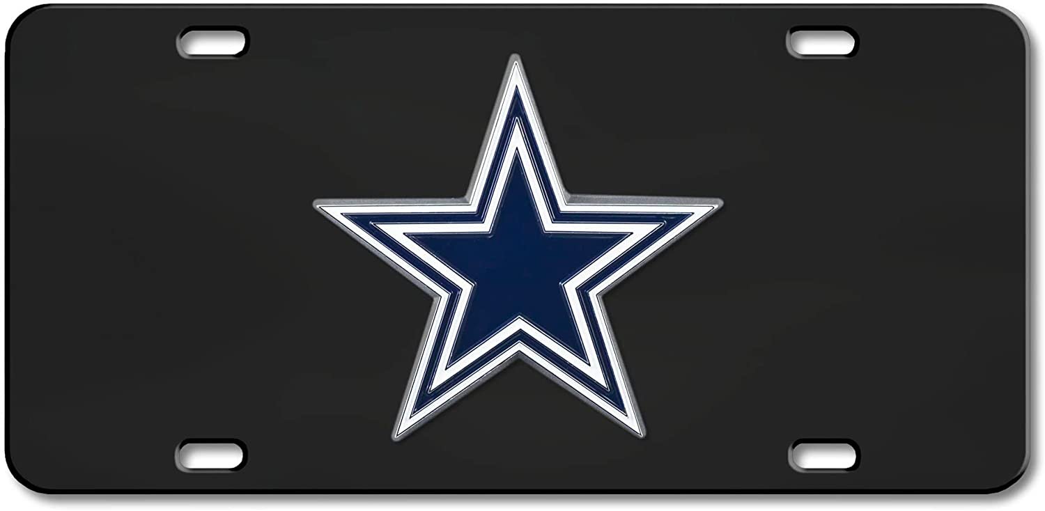 Dallas Cowboys License Plate Tag, Premium Stainless Steel Diecast, Black, Raised Solid Metal Color Emblem, 6x12 Inch