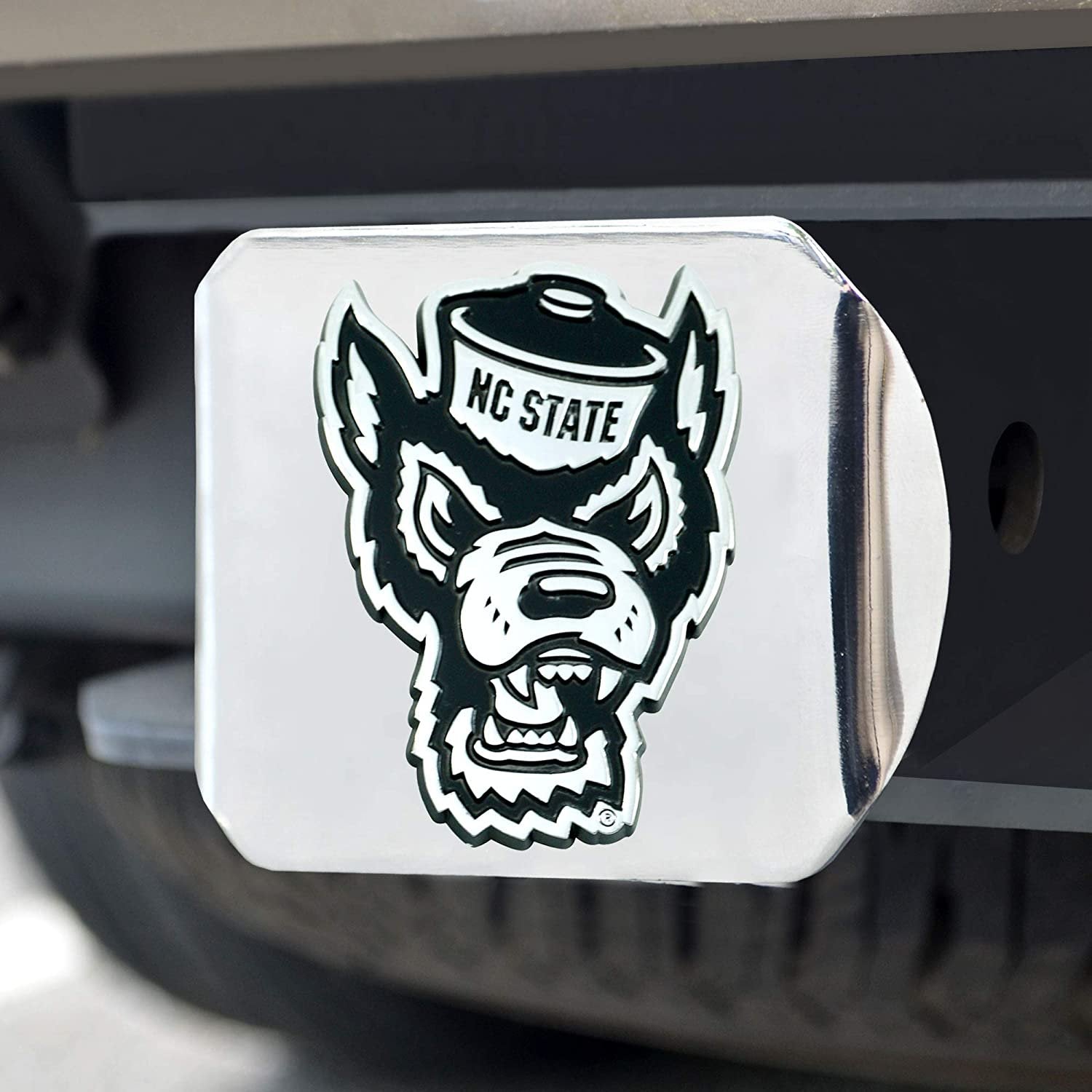 North Carolina State University Wolfpack Hitch Cover Solid Metal with Raised Chrome Metal Emblem 2" Square Type III