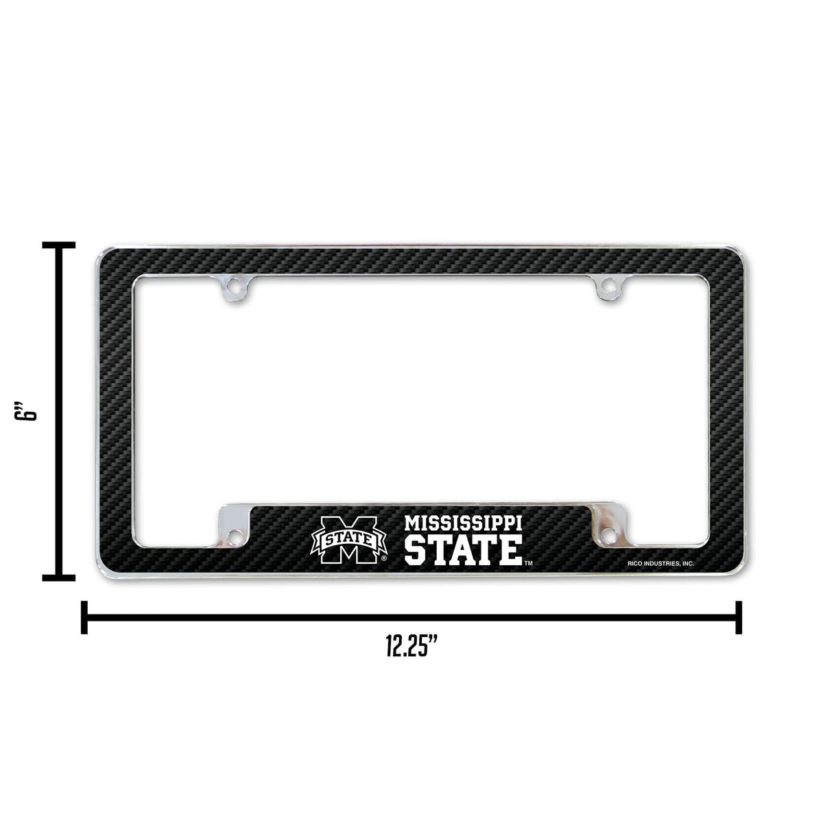 Mississippi State University Bulldogs Metal License Plate Frame Chrome Tag Cover, Carbon Fiber Design, 6x12 Inch 6