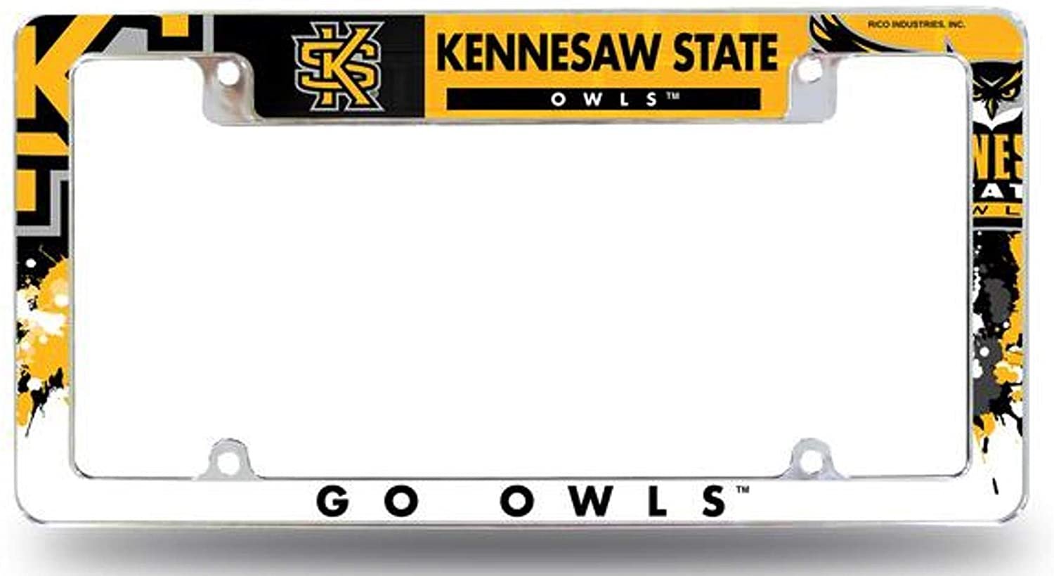 Kennesaw State University Owls Metal License Plate Frame Tag Cover, All Over Design, 12x6 Inch