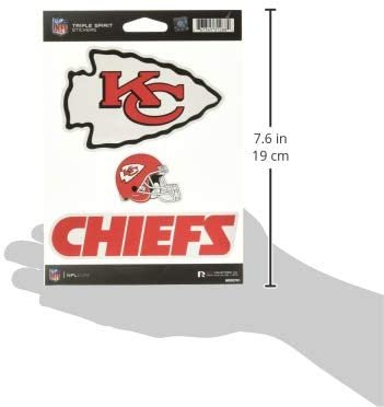 NFL Rico Industries Die Cut 3-Piece Triple Spirit Sticker Sheet, Kansas City Chiefs Team Color, 5 x 7-inches 5