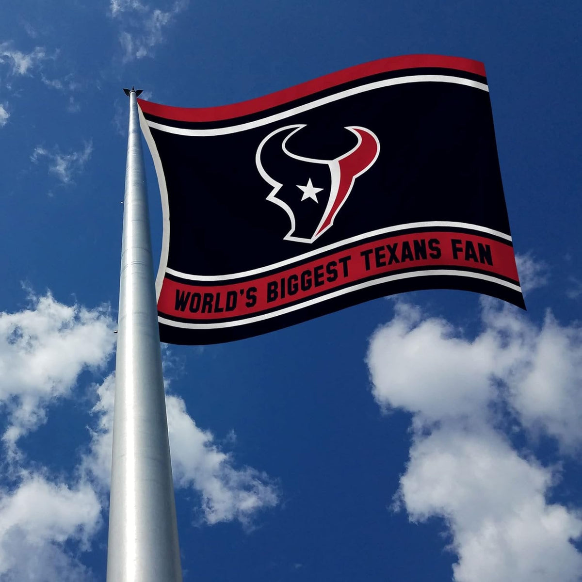 Houston Texans 3x5 Feet Flag Banner, World's Biggest Fan, Metal Grommets, Single Sided, Indoor or Outdoor Use 3