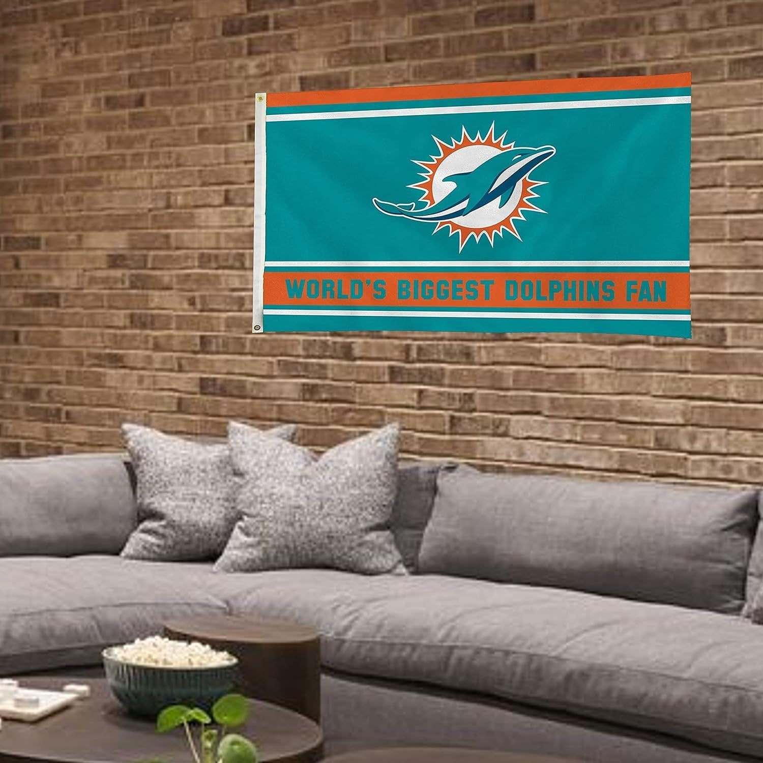 Miami Dolphins 3x5 Feet Flag Banner, World's Biggest Fan, Metal Grommets, Single Sided, Indoor or Outdoor Use 4