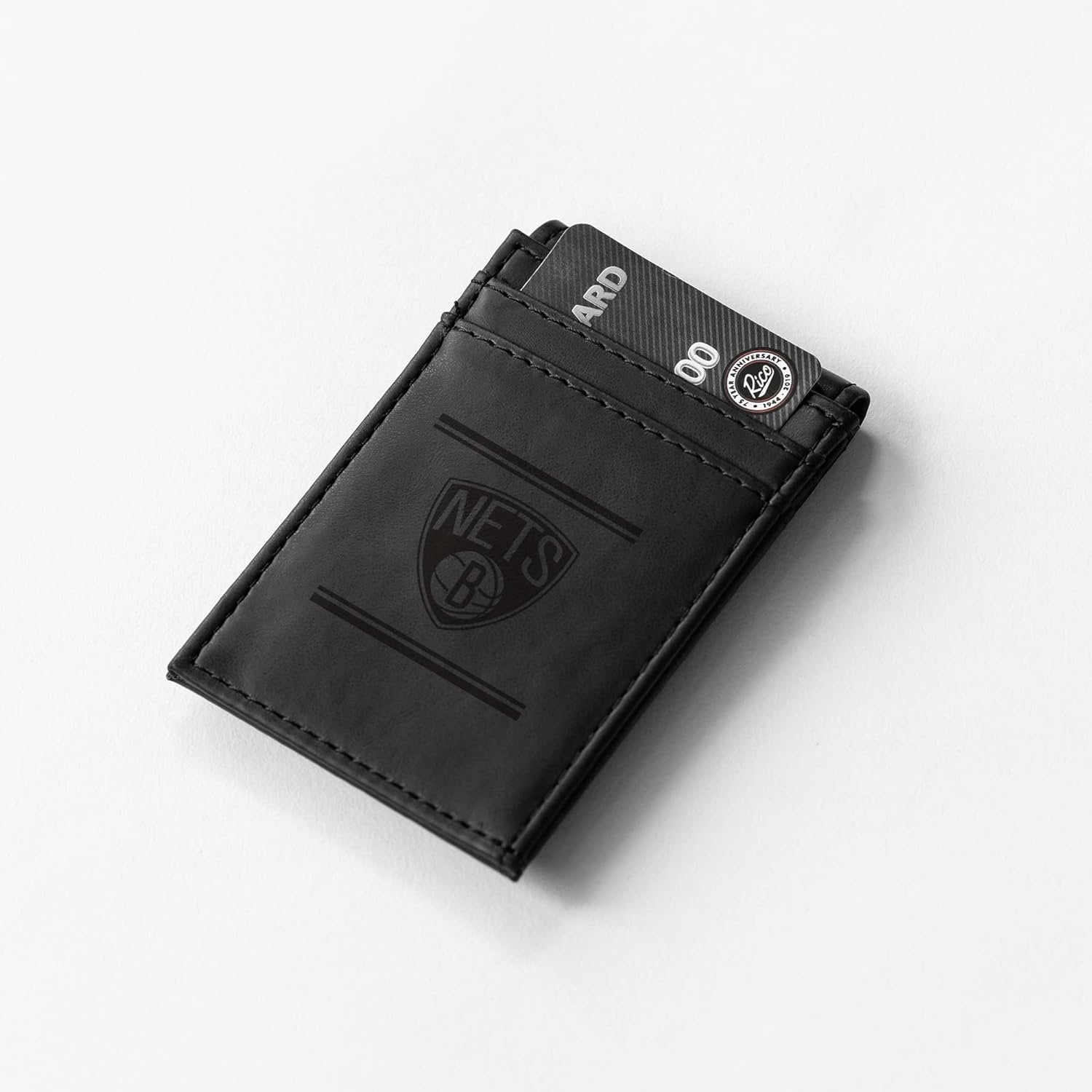 Brooklyn Nets Premium Black Leather Wallet, Front Pocket Magnetic Money Clip, Laser Engraved, Vegan 2
