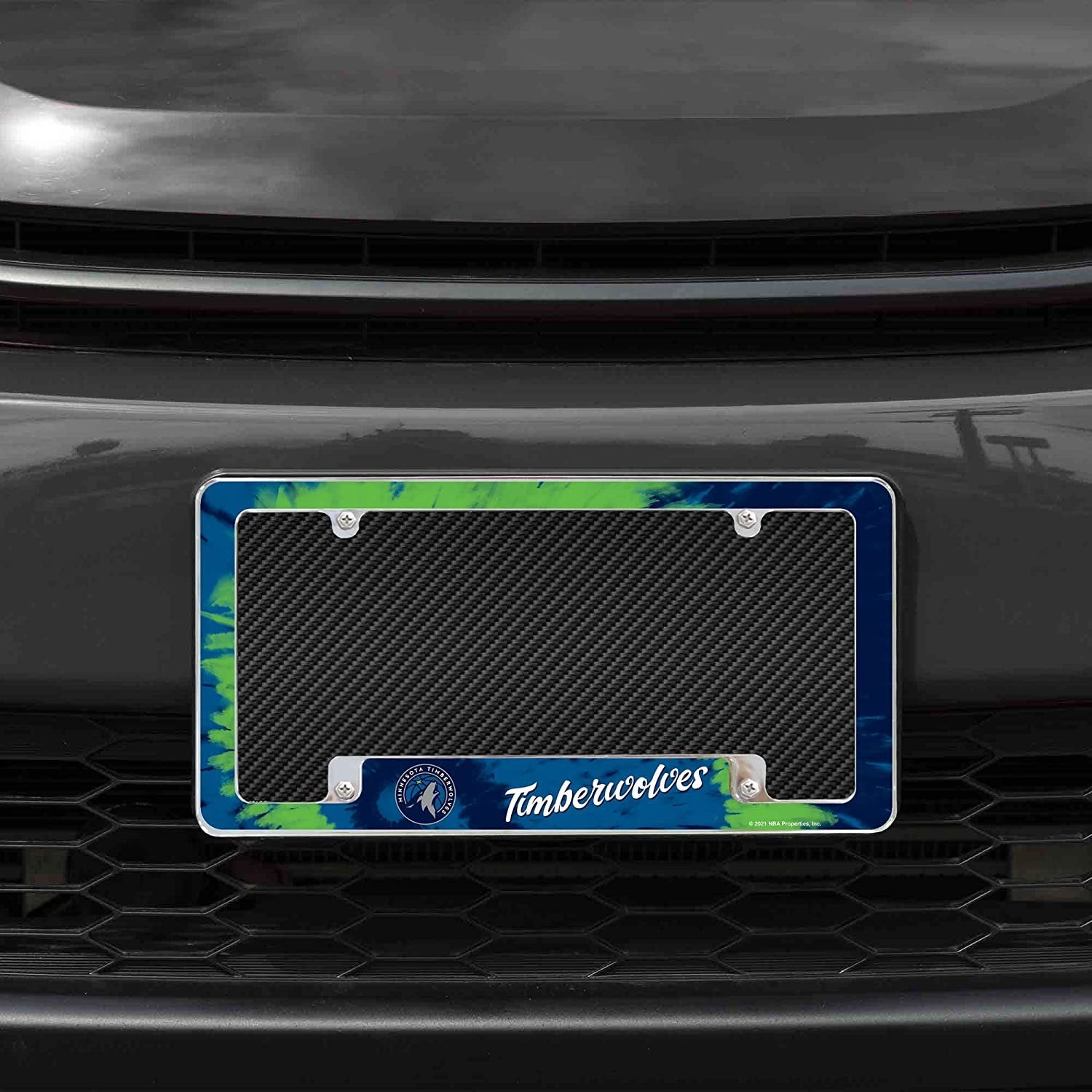 Minnesota Timberwolves Metal License Plate Frame Chrome Tag Cover Tie Dye Design 6x12 Inch 2