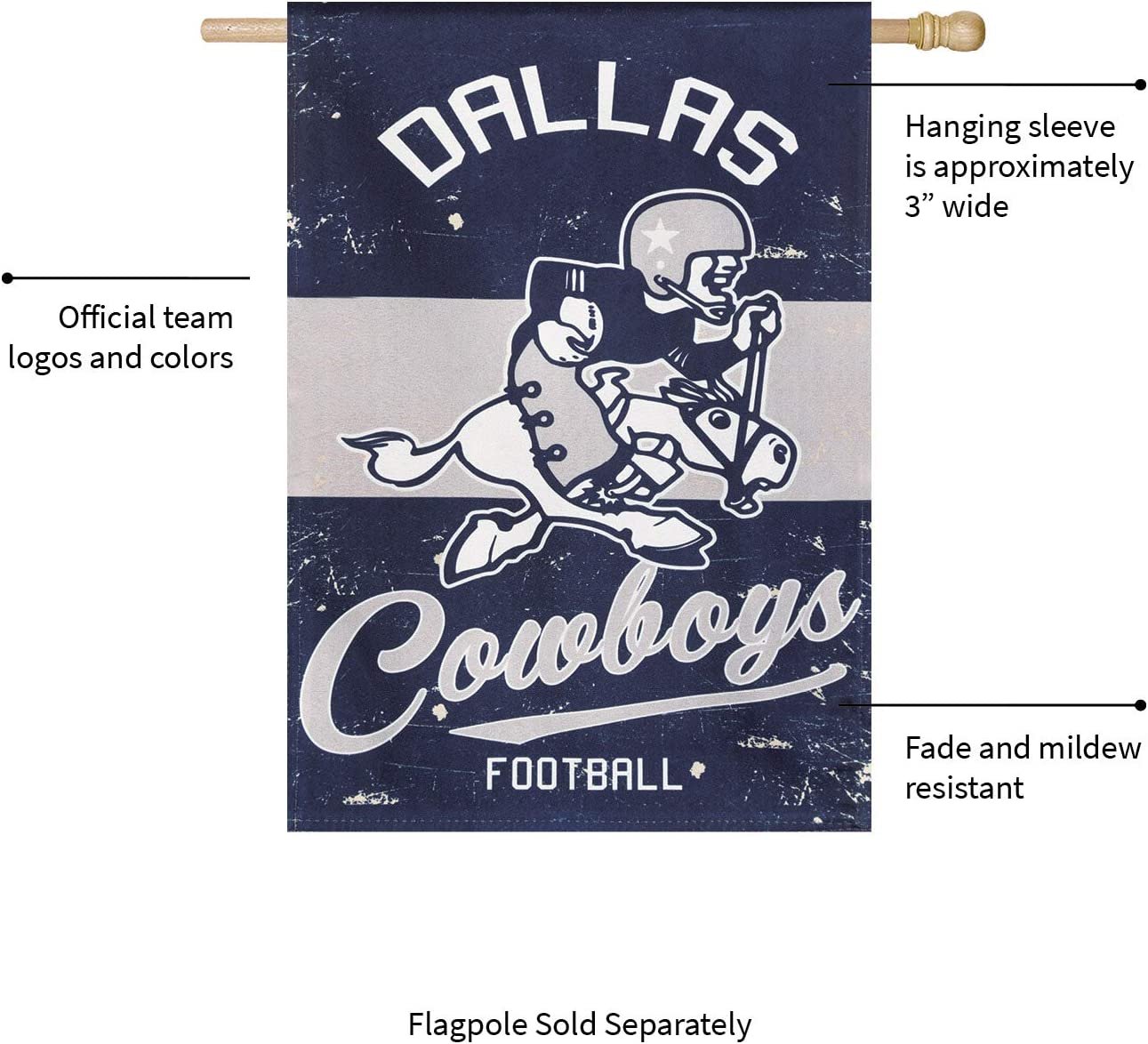 Dallas Cowboys Premium Double Sided Banner Flag 28x44 Inch Vintage Logo Design Indoor Outdoor 4