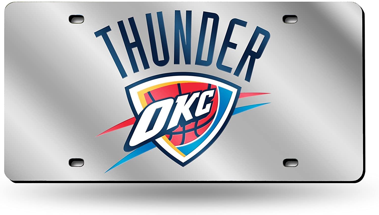 Oklahoma City Thunder Premium Laser Cut Tag License Plate, Mirrored Acrylic Inlaid, 12x6 Inch 1