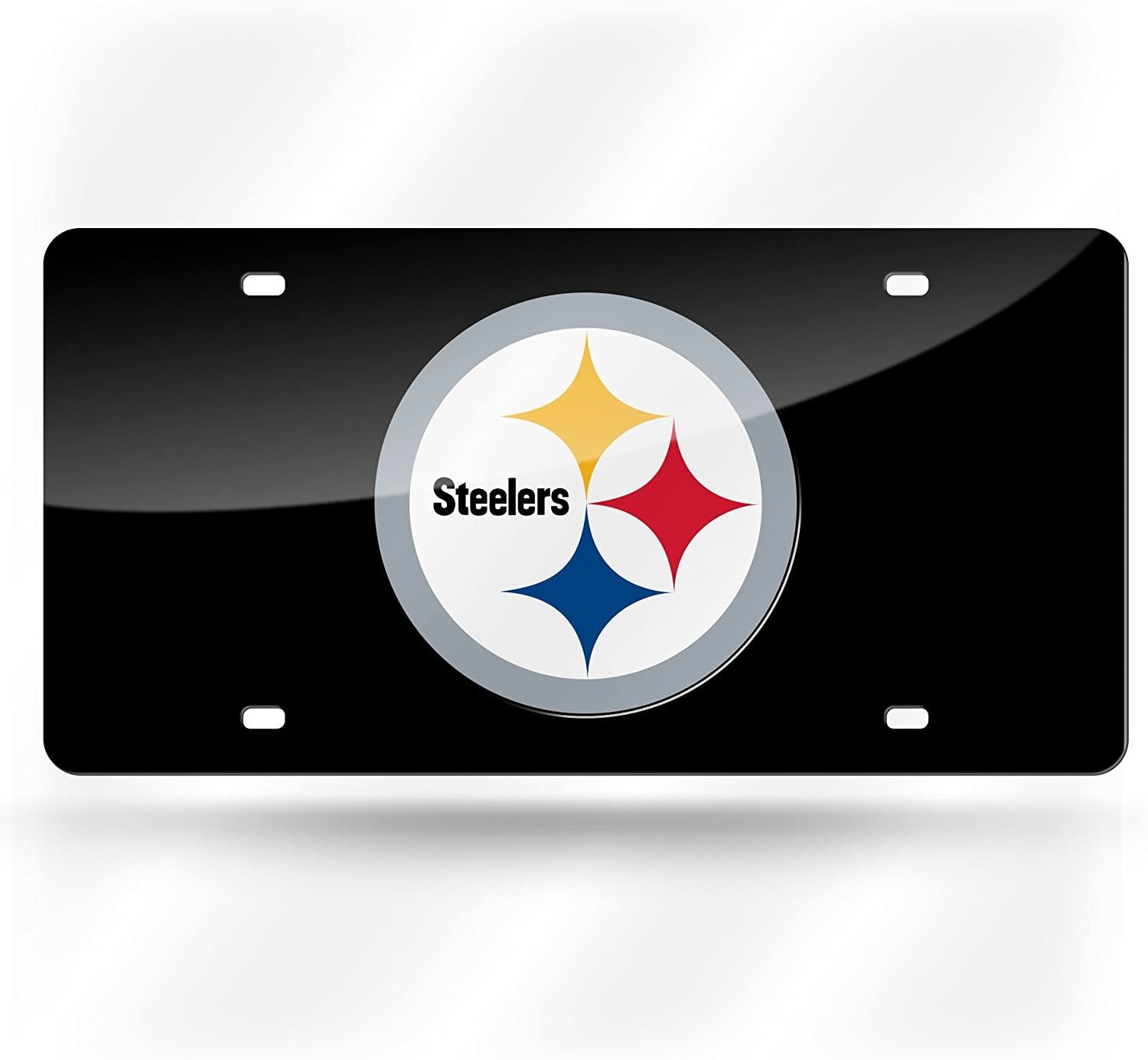 Pittsburgh Steelers Premium Laser Cut Tag License Plate, Black Mirrored Acrylic Inlaid, 12x6 Inch 1