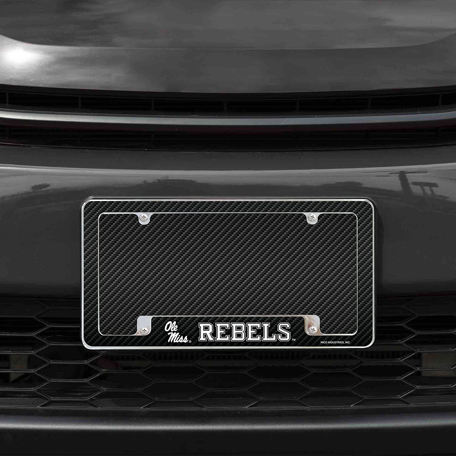 University of Mississippi Rebels Ole Miss Metal License Plate Frame Chrome Tag Cover 12x6 Inch Carbon Fiber Design